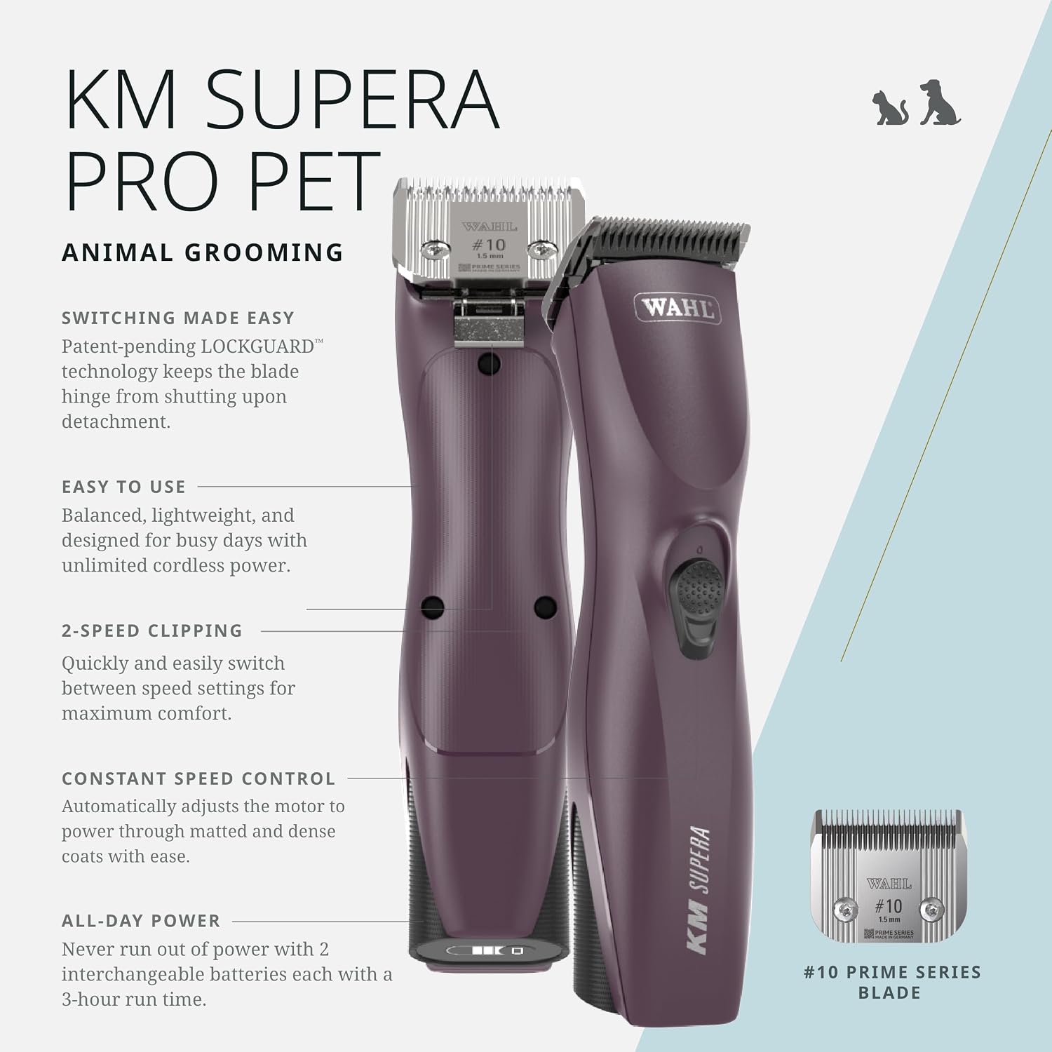 Wahl Pro Animal KM Supera Cordless Pet Clipper - Pet Clipper for Cat & Dog Grooming - Battery Powered Cordless Clipper - Features LOCKGUARD Technology
