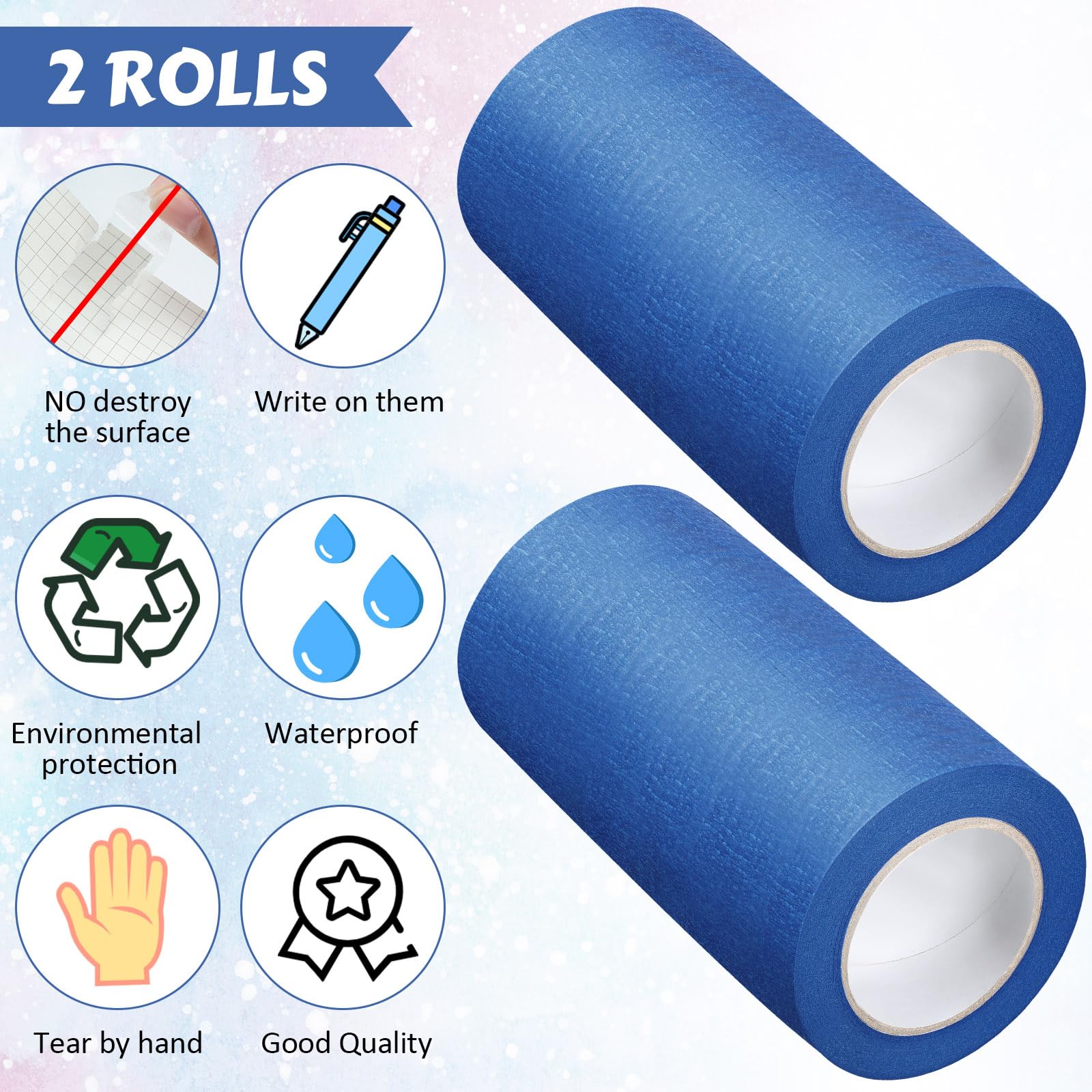 Fainne 12 Rolls Blue Painters Tape Bulk Multi Pack Safe Paint Paper Masking Tape for Wall Painting Decoration Supplies (Blue,1 Inch X 55 Yards)