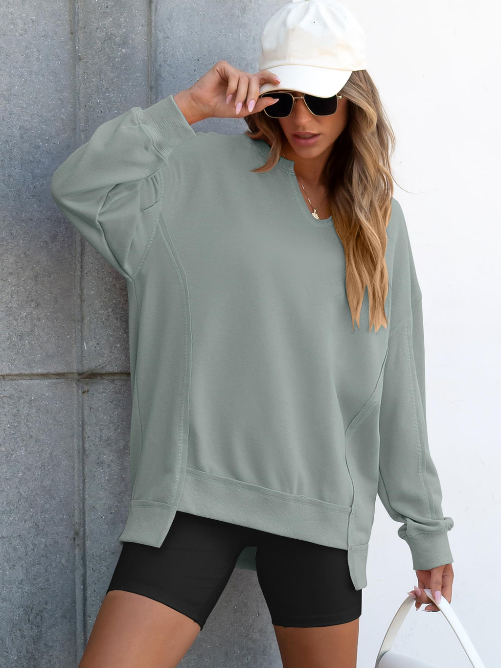 ANRABESS Women's Long Sleeve V-Neck Oversized Sweatshirts | Soft Lightweight Loose Fit Pullover Tops, Casual School Workout Office Tunic Shirts, Teen Girls Outfit, Fall Winter Clothes