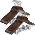 TOPIA HANGER Wooden Suit Hangers with Adjustable Metal Clips (10 Pack), Solid Wood Clothes Hangers, 360° Swivel Hook, Premium Retro Finish Pants Hangers for Clothes Coat, Jeans, Blouse-CT28A