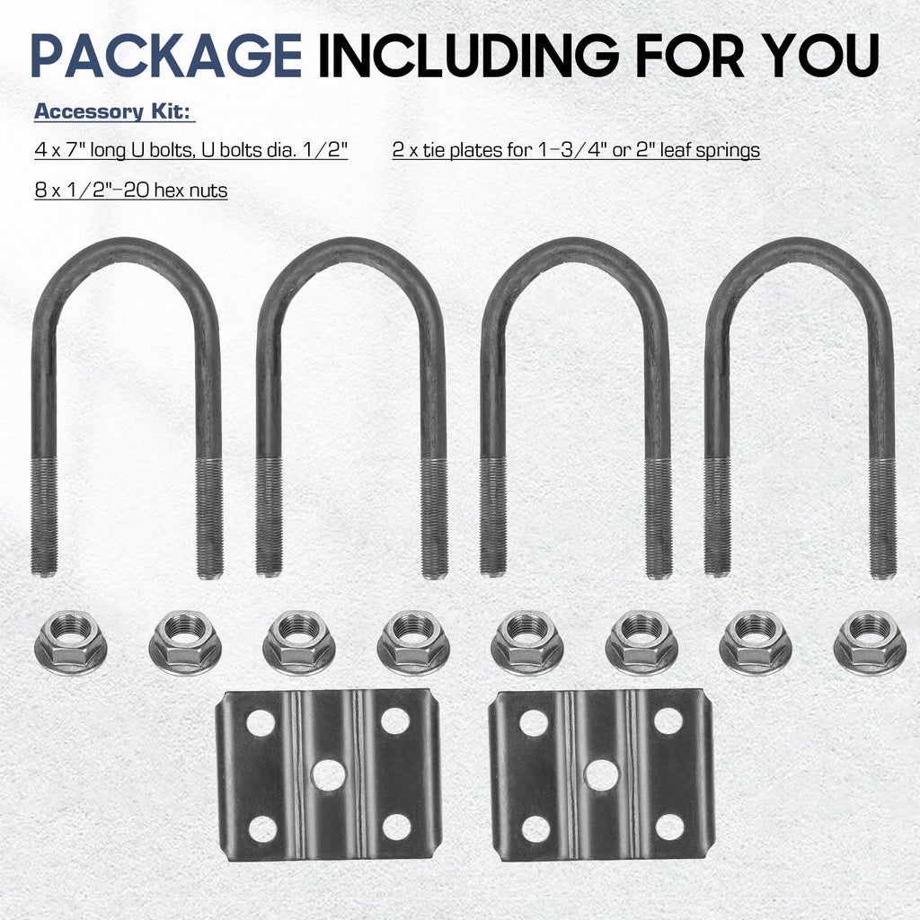 2 Pieces of Replacement for SW4B 4 Leaf Trailer Leaf Spring, 3500lb Single Trailer Axle Suspension Kit, 25-1/4" Length with 1750lb Capacity Double Eyes Leaf Springs and U-Bolt