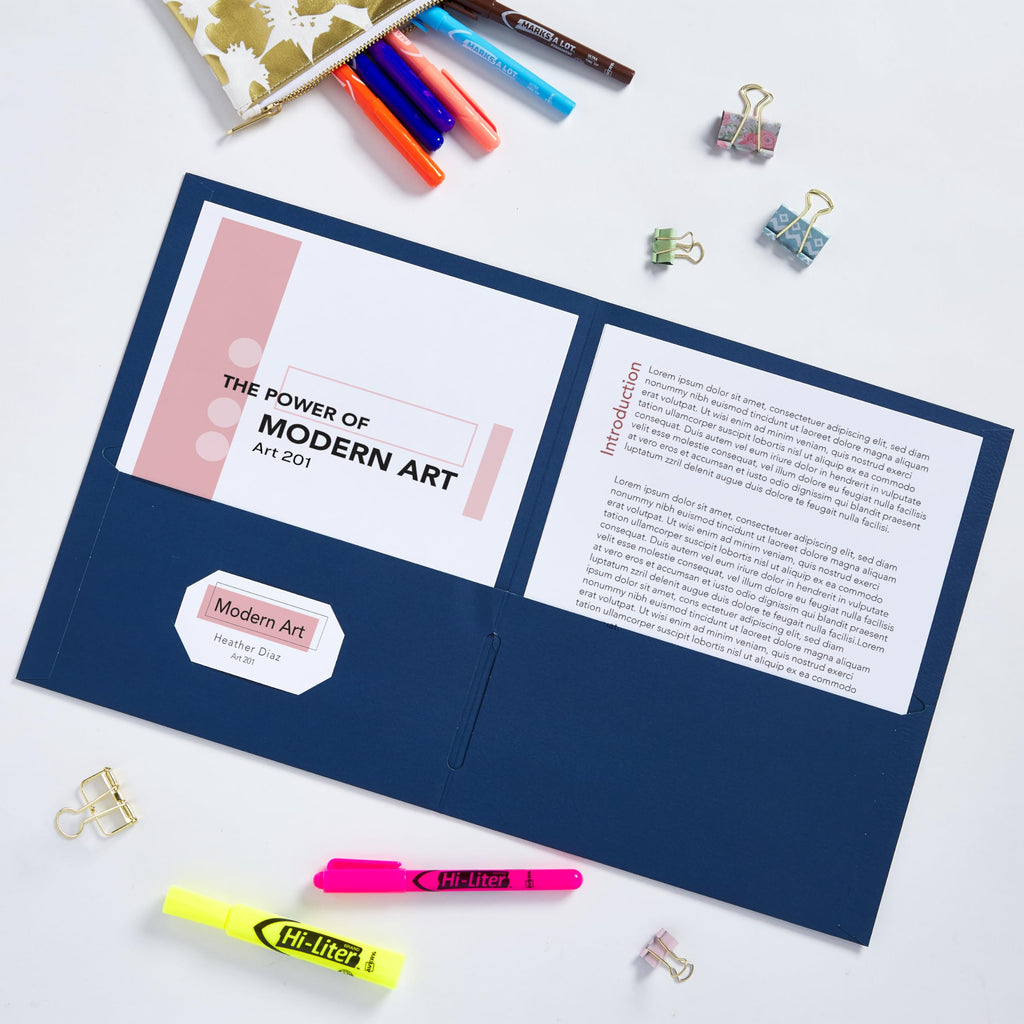 Avery Two Pocket Folders, Holds up to 40 Sheets, Business Card Slot, Ideal for Portfolios, Presentations and School, Dark Blue, Box of 25 (47985)
