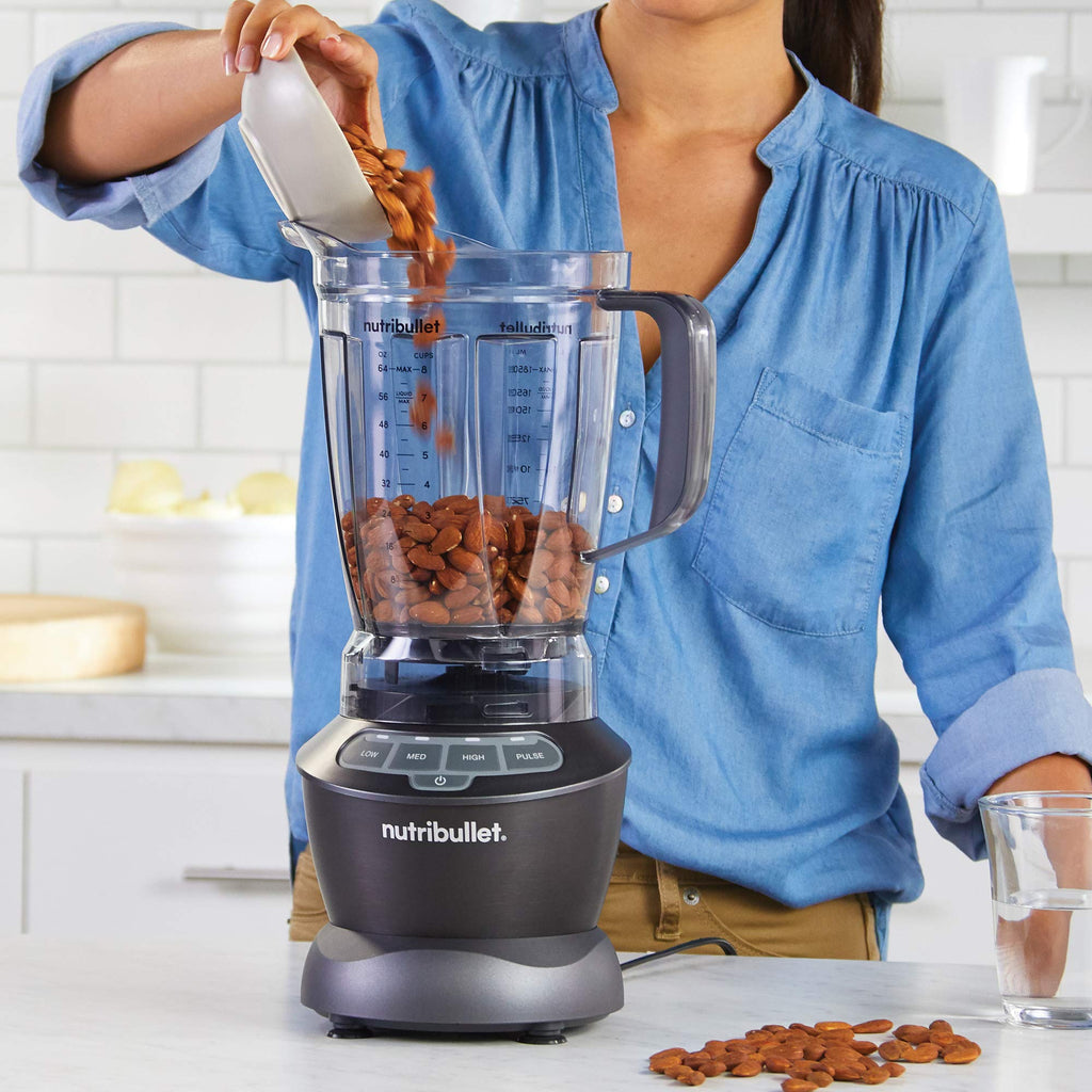 nutribullet Full-Size Blender Combo, Single-Serve & Large Capacity, 1200W, 64oz Pitcher, 32oz Cup, Extractor Blade, 3-Speed, Pulse, Smoothies, Soups, Sauces, Easy Cleaning, Matte Black, NBF50500AK