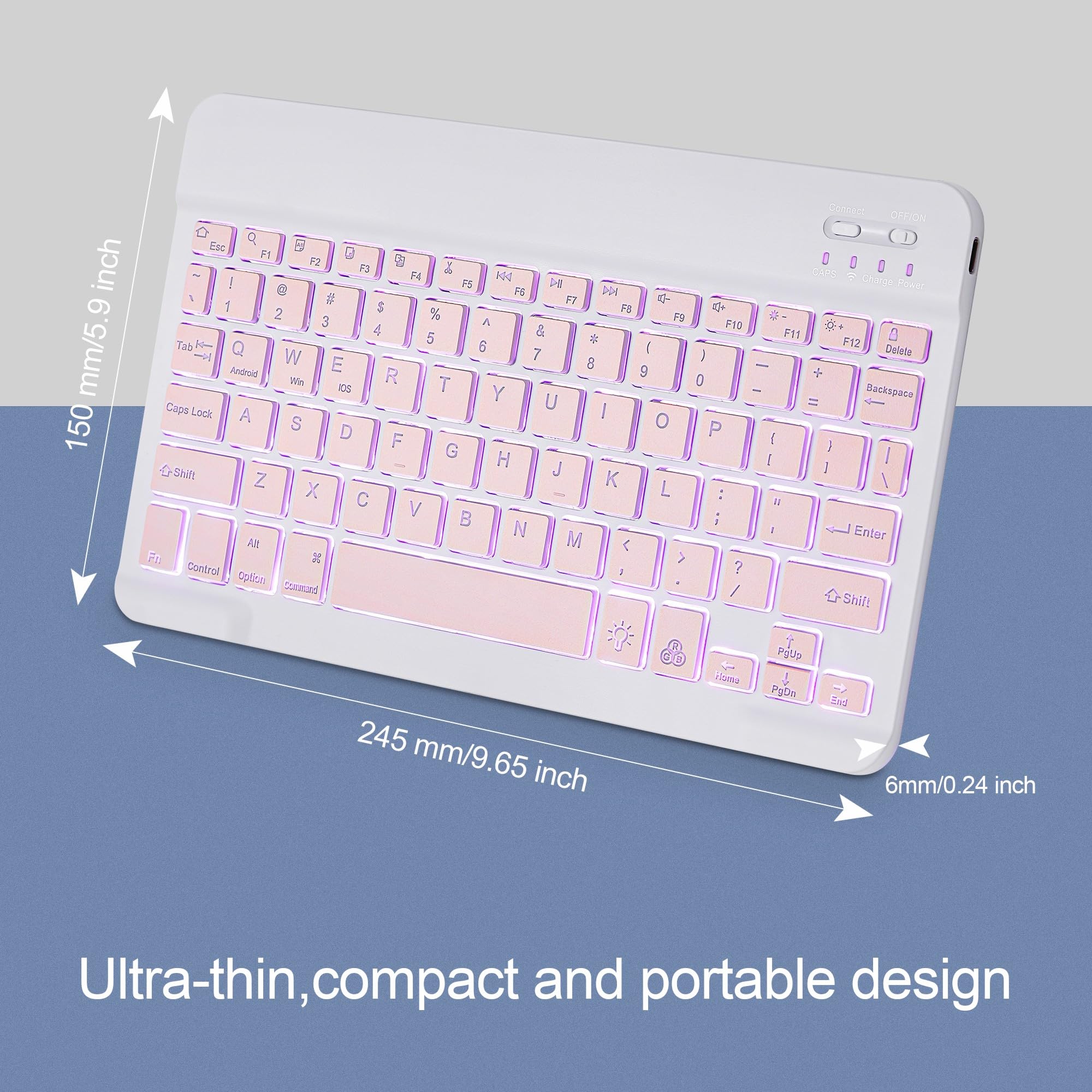 Backlit Bluetooth Keyboard Small Portable Wireless Keyboard Rechargeable Illuminated for Android Samsung Tablet Cell Phone Smartphone iPad A16 11th 10th Generation iPad Pro Air Mini iPhone (Black)