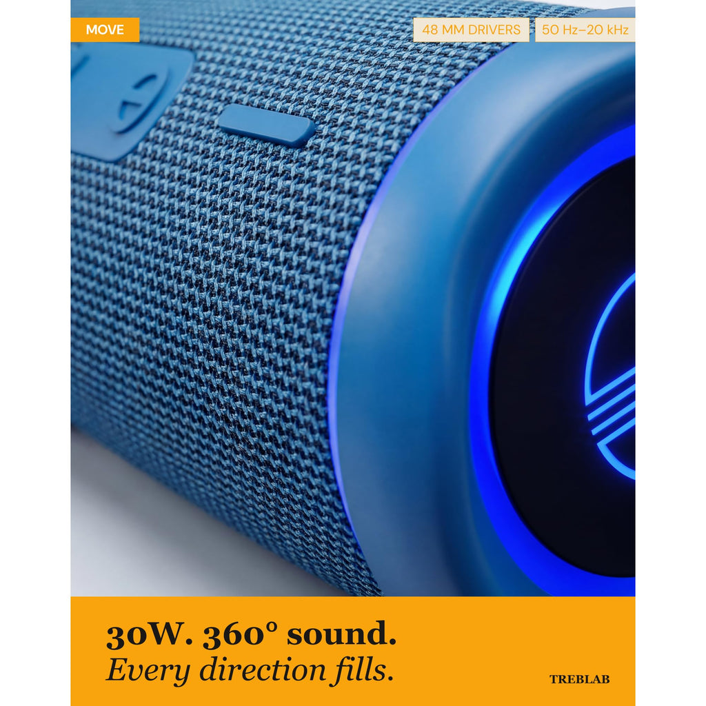 TREBLAB HD77 – Waterproof Bluetooth Speaker, 30W Loud 360° Sound, Deep Bass, IPX7, TWS Pairing, RGB Lights, 20H Battery, Portable Wireless Speaker for Outdoor, Beach, Camping, Party, Travel