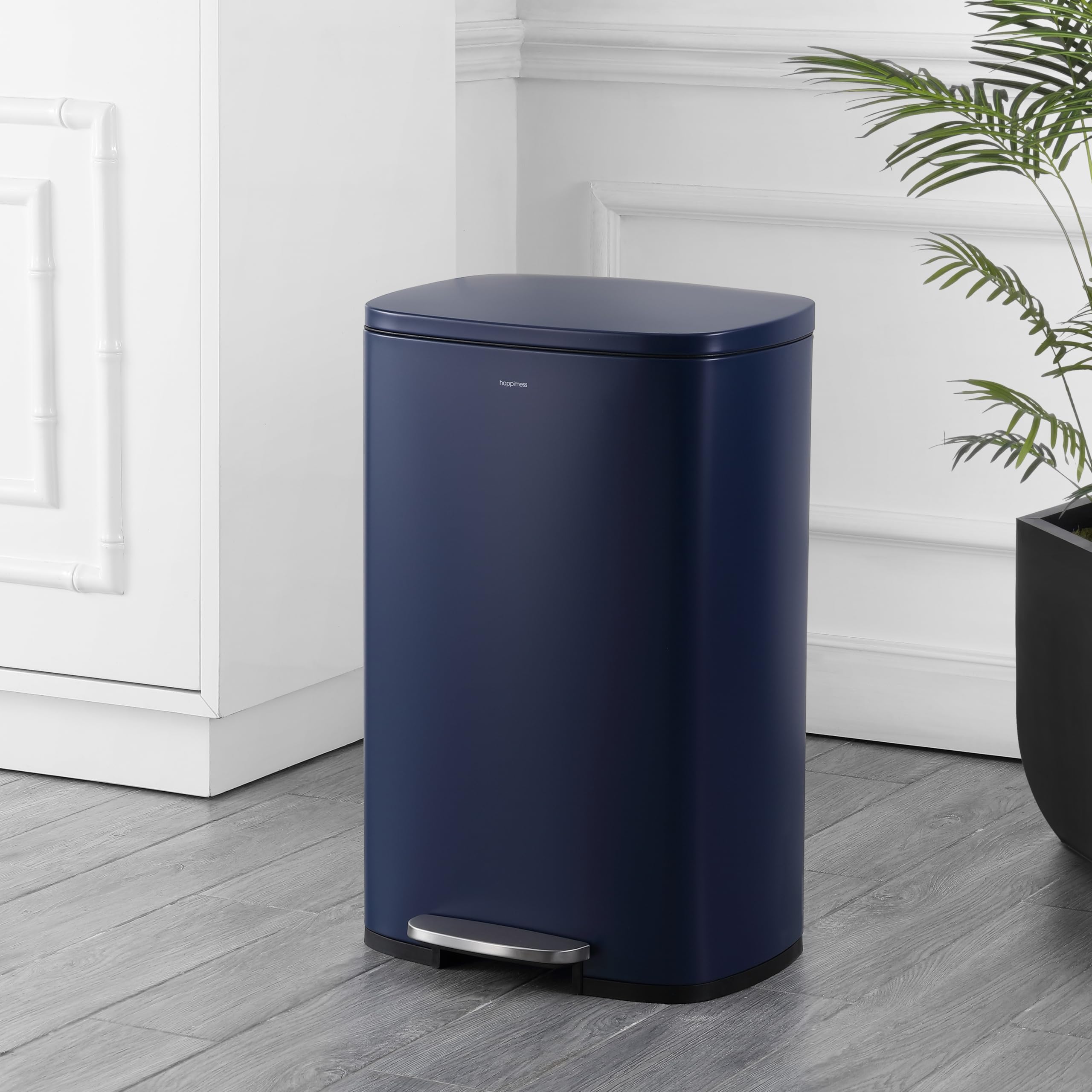 happimess HPM1006B Connor Rectangular 13-Gallon Trash Can with Soft-Close Lid and Free Mini Trash Can, Fingerprint Resistant, Modern, Minimalistic for Home, Kitchen, Office, Bathroom, Black