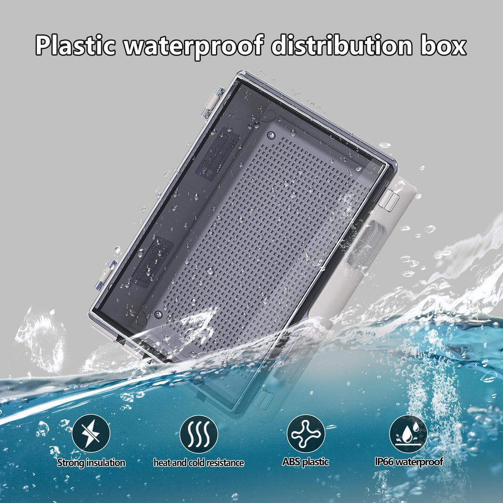 ABS Electrical Junction Box, Ventilated Design, Cable Grommets, IP65 Waterproof Enclosure, Indoor/Outdoor Use with Mounting Panel. (Clear Cover, 8.7"x6.7"x4.3")
