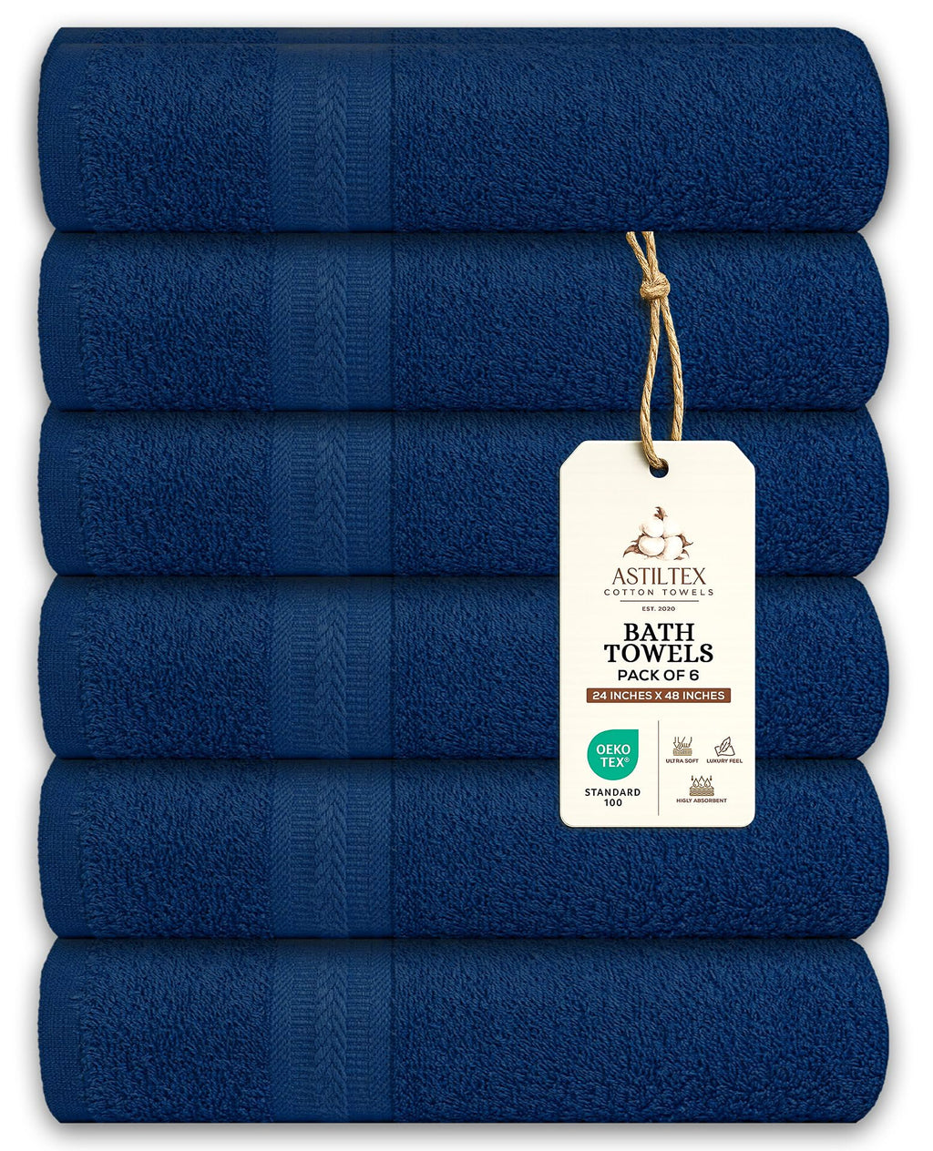 Medium Bath Towels Pack of 6 – 24x48 Inches – Soft, Quick Dry & Highly Absorbent – 100% Cotton Towels for Bathroom, Spa, Gym & Hotel – Aqua Blue
