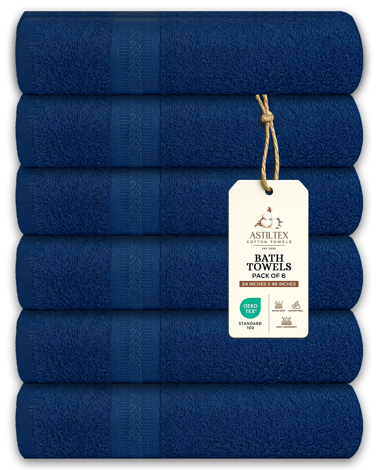 Medium Bath Towels Pack of 6 – 24x48 Inches – Soft, Quick Dry & Highly Absorbent – 100% Cotton Towels for Bathroom, Spa, Gym & Hotel – Aqua Blue