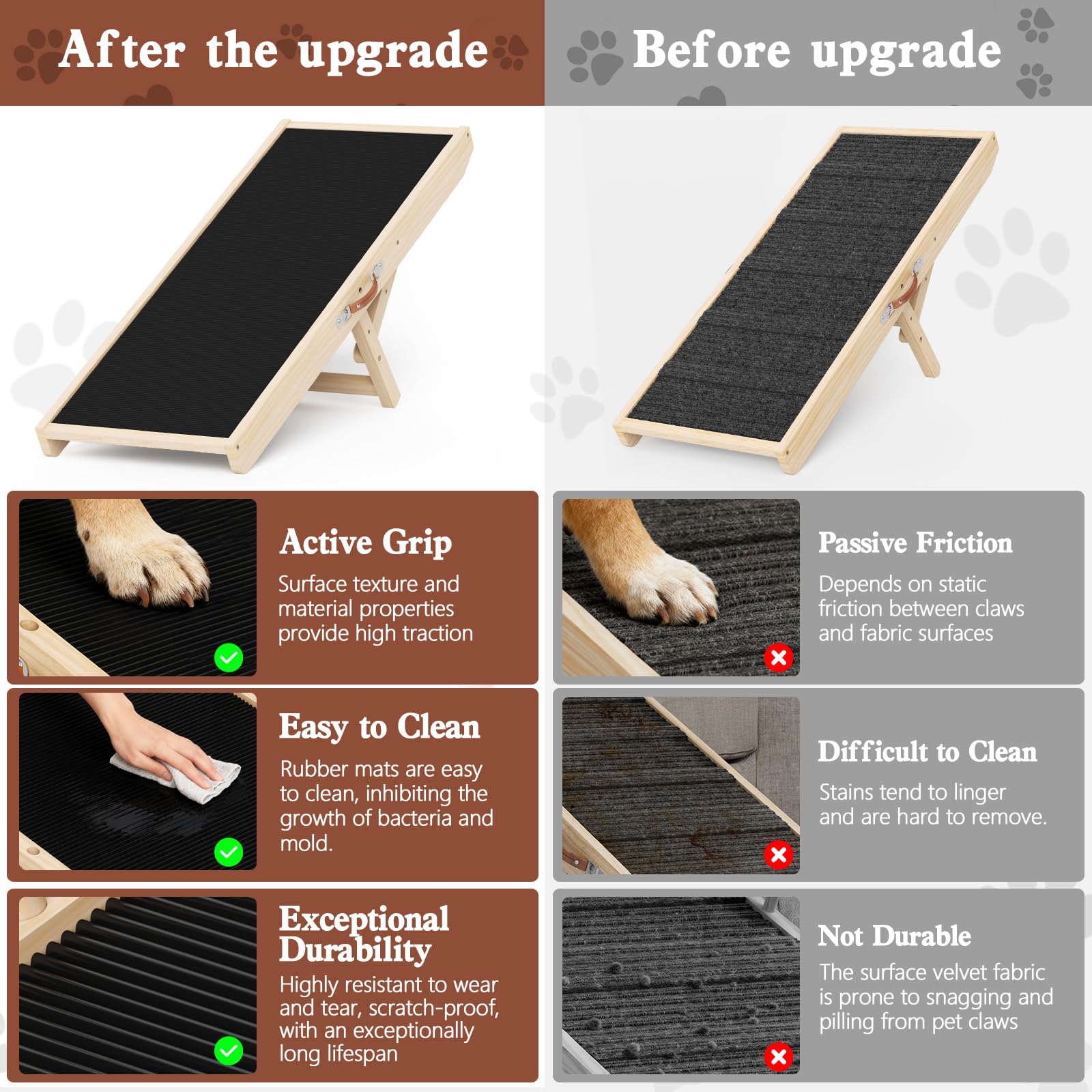 Dog Ramp for Couch, Wooden Pet Ramps 39.37" Long Adjustable 12"-20.47" Folding Puppy Ramps with Anti-Slip Rubber Mat, Dog Stairs for Small & Medium Older Dogs & Cats, up to 100lbs