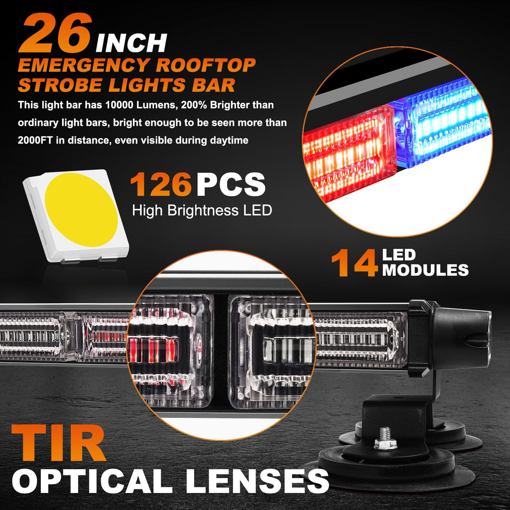 ASPL 26inch 126 LED Rooftop Emergency Strobe Lights Bar Double Side Flashing Safety Warning Traffic Advisor Light Bar Hazard Snow Plow Light for Work Trucks Vehicles Construction Tow Pickup(Amber)
