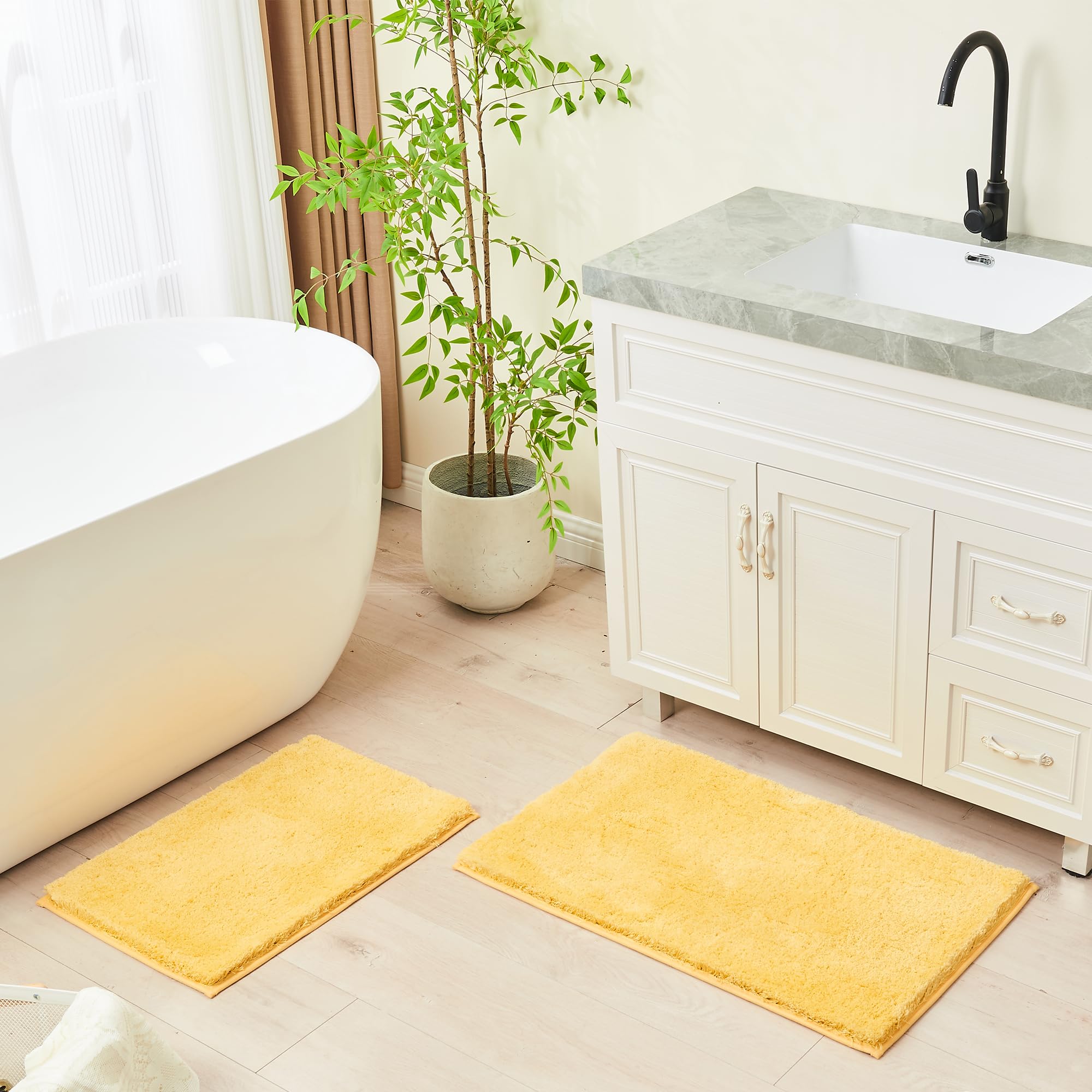 CozeCube Circle Fleece Bath mats for Bathroom, Fluffy Absorbent, Melange Quick Dry Microfiber Bath Rugs, Non Slip Washable Shower Mat Gifts, Brown, 24" X 16"