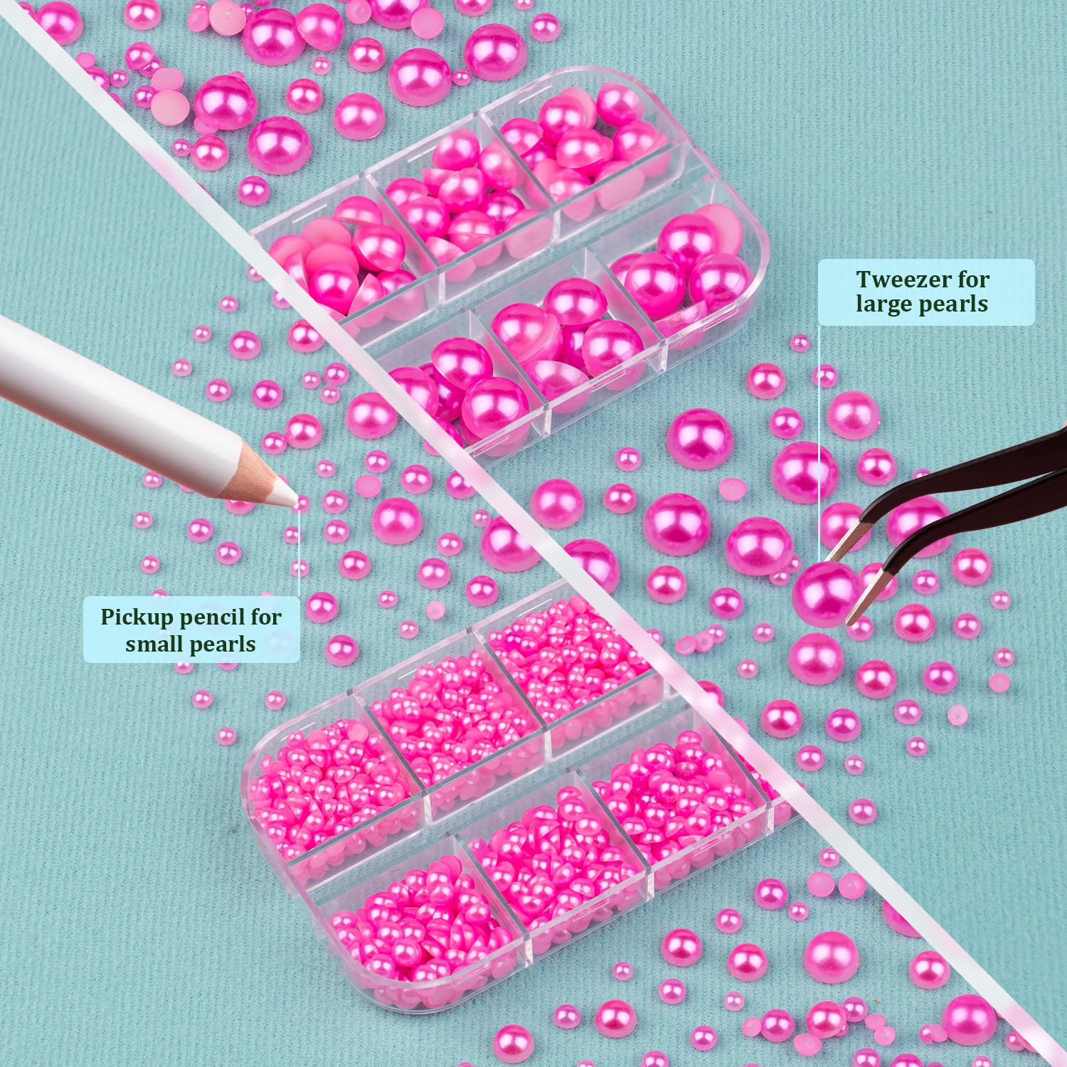 BELLEBOOST 5600pcs ABS Round Flat Back Beige Pearls Kit with Pickup Tools for Nail Art, Face, Body Decorations