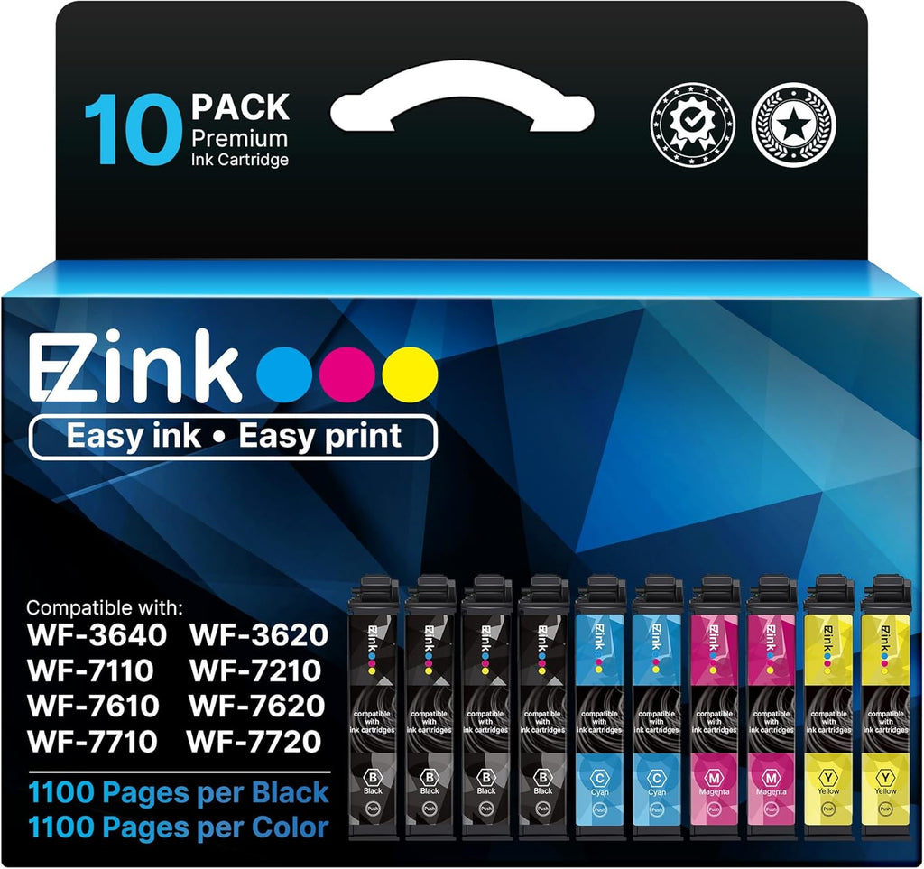 E-Z Ink Remanufactured Ink Cartridge Replacement for 252XL Combo Pack for Epson Printer Workforce WF-7110 WF-7710 WF-7720 WF-3640 WF-3620 (4 Large Black, 2 Cyan 2 Magenta 2 Yellow) 10 Pack