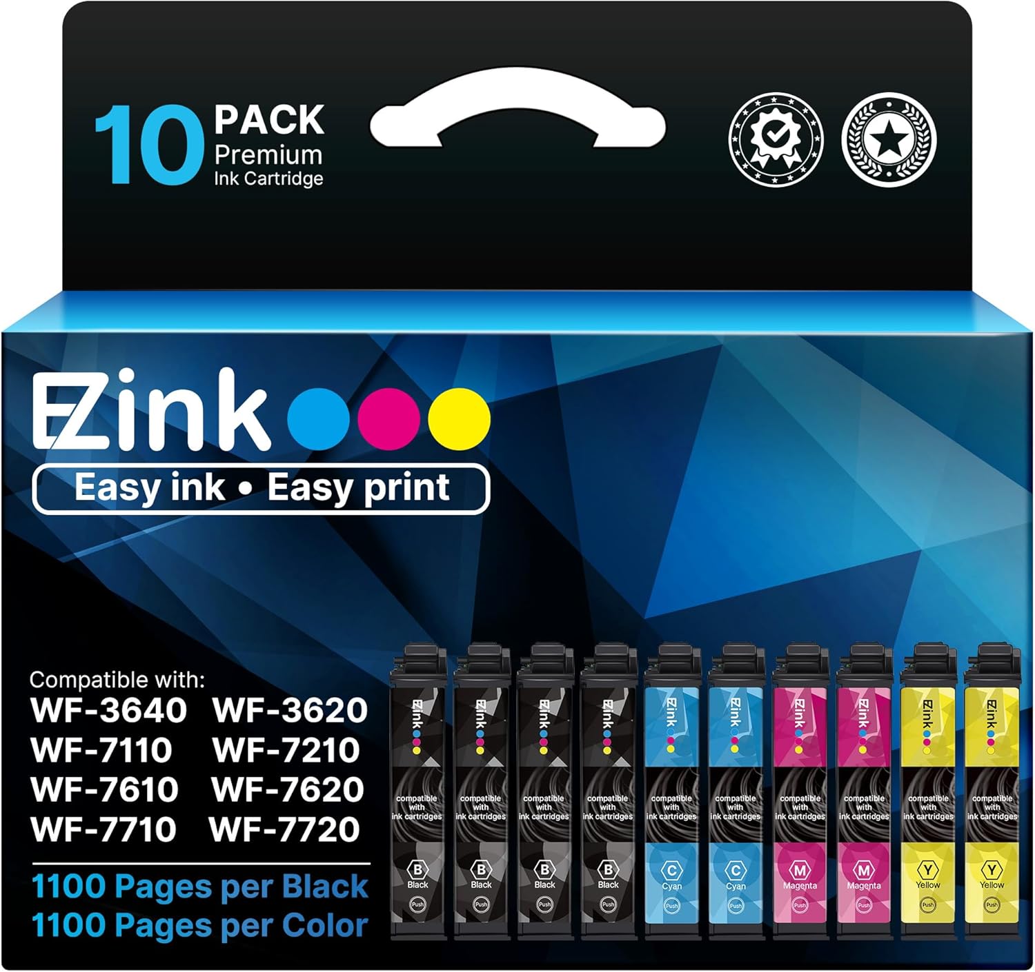 E-Z Ink Remanufactured Ink Cartridge Replacement for 252XL Combo Pack for Epson Printer Workforce WF-7110 WF-7710 WF-7720 WF-3640 WF-3620 (4 Large Black, 2 Cyan 2 Magenta 2 Yellow) 10 Pack