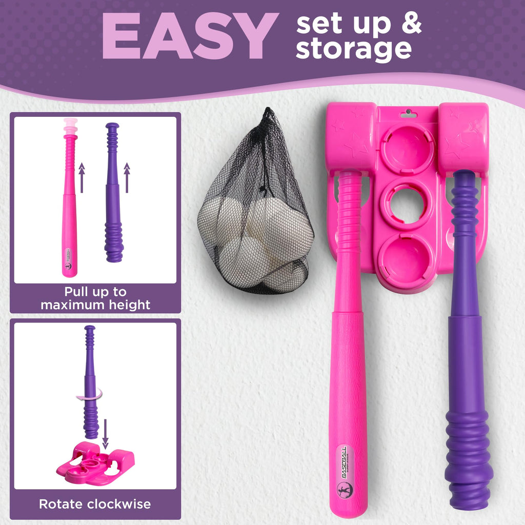 T Ball Stand for Kids and Toddlers 1-3, 3-5, 5-8. Baseball Set Includes 6 Large Balls, an Adjustable Tball Batting Tee, and a Pitching Machine. Kids Bat and Ball, T-Ball Sets for Kids