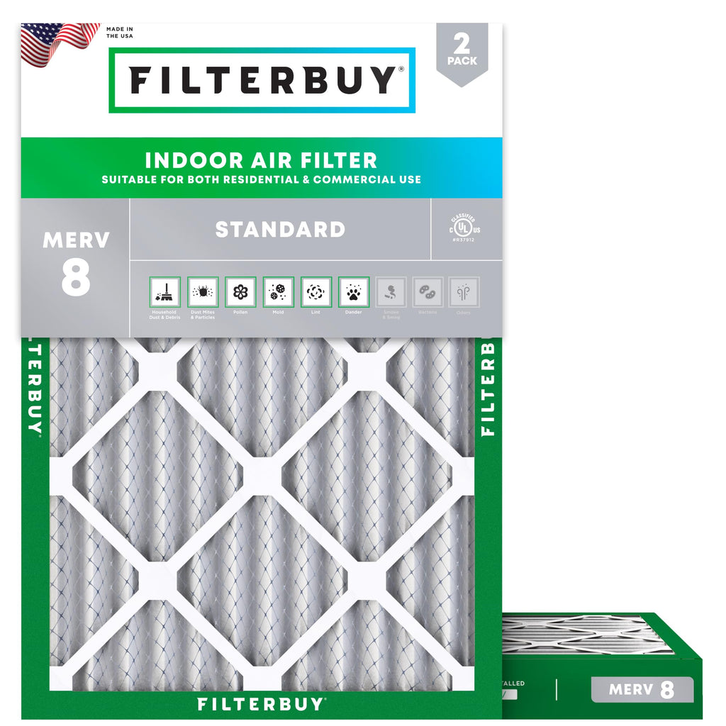 Filterbuy 8x14x1 Air Filter MERV 8 Essential Dust & Allergy Defense (2-Pack), Electrostatic Pleated HVAC AC Furnace Filters Replacement, Made in USA (Actual Size: 7.50 x 13.50 x 0.75)