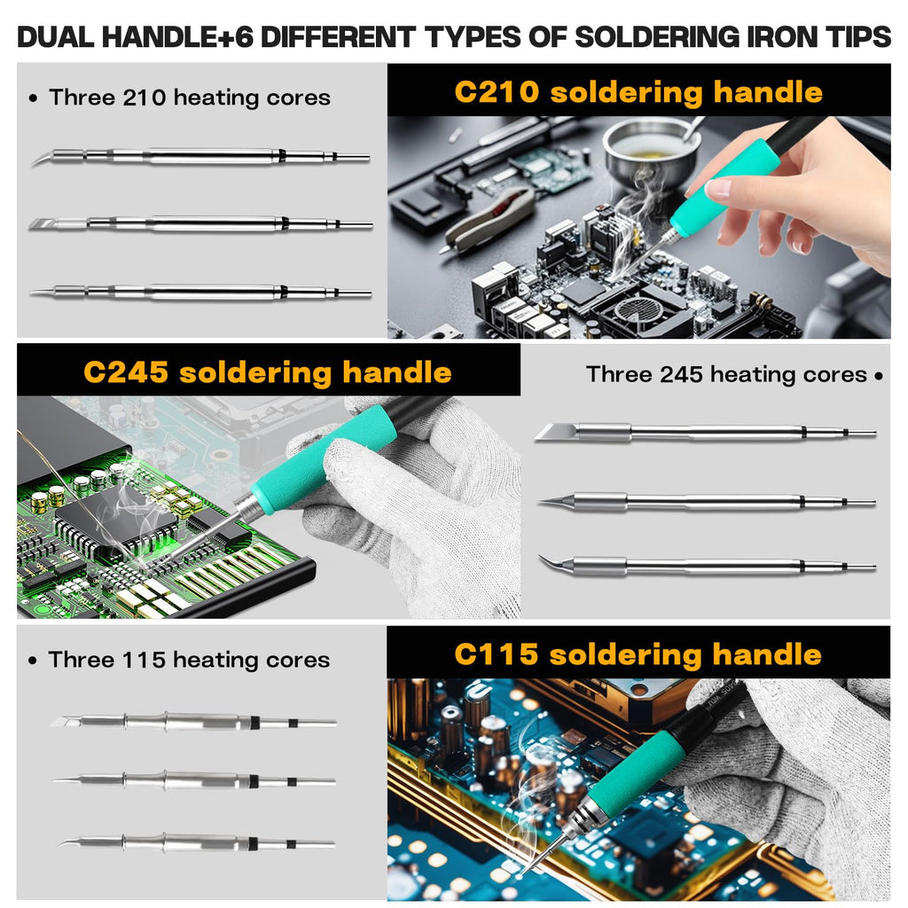 SUGON A9 210 Precision Soldering Stations 120W， LCD Display Digital Soldering Iron Kit,2 Seconds Fast Heating up 716℉, 3 Temperature Storage,212℉-842℉, ℃/℉,ESD,Quick Change Soldering Iron Tips Holder