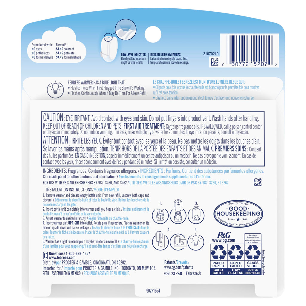 Febreze Plug in Air Freshener, Odor-Fighting Scented Oil Starter Kit, Air Fresheners for Home and Bathroom and Kitchen, Long Lasting for Strong Odors, Ocean Scent, Warmer + 2 Refill