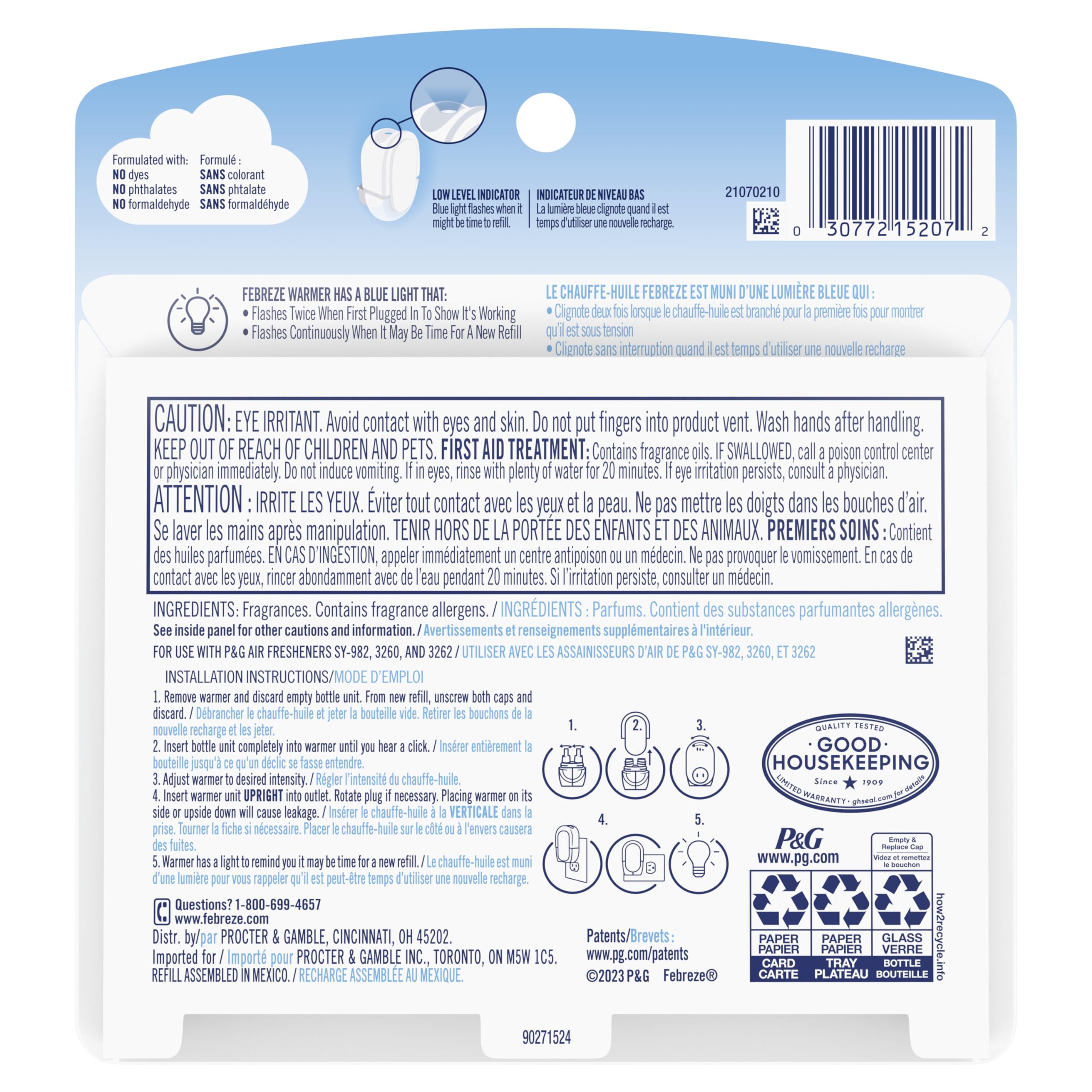Febreze Plug in Air Freshener, Odor-Fighting Scented Oil Starter Kit, Air Fresheners for Home and Bathroom and Kitchen, Long Lasting for Strong Odors, Ocean Scent, Warmer + 2 Refill