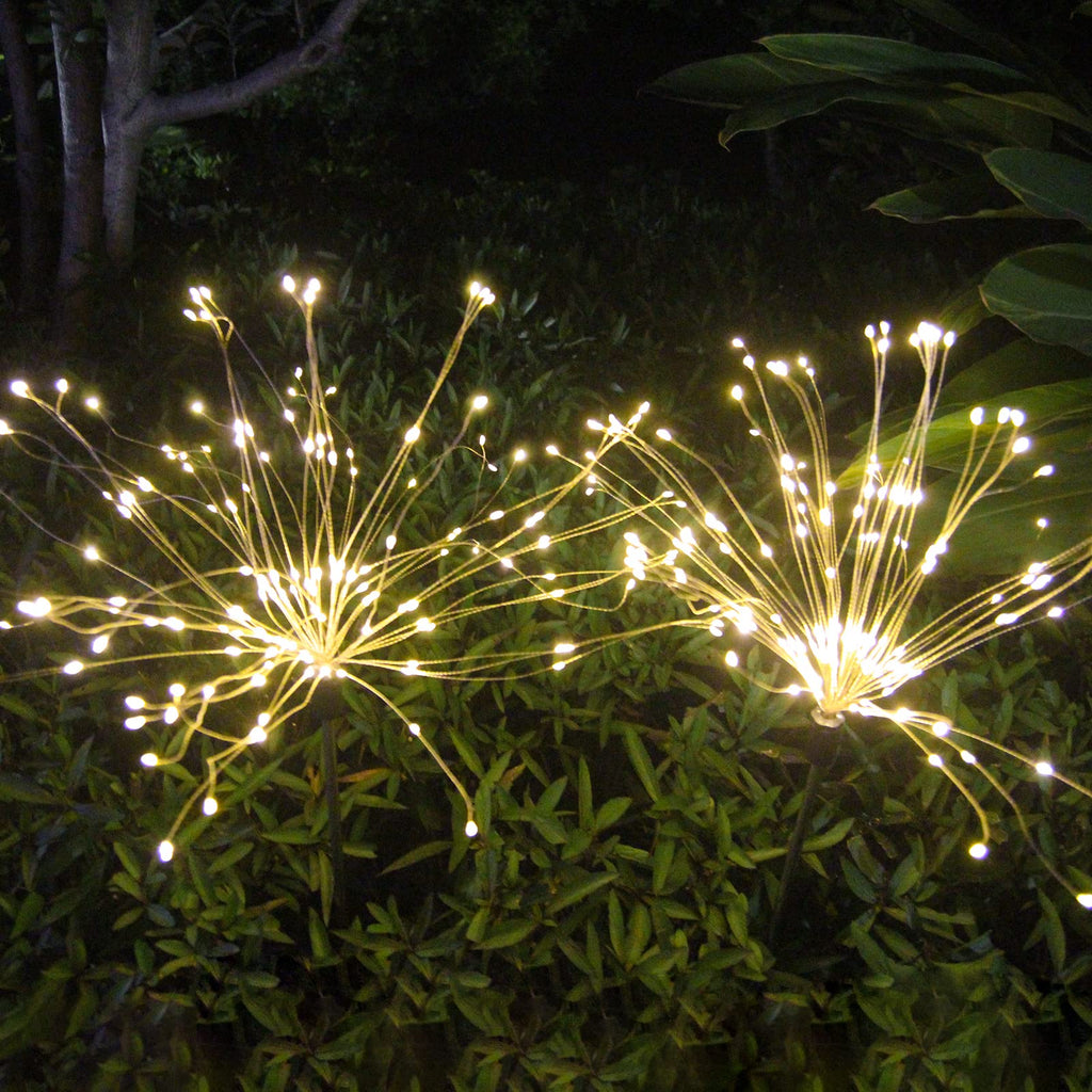 Solar Garden Firework Lights Outdoor Waterproof, 2 Pack Solar Powered Art Stake Twinkle Lighting for Outside Decor, 120 LED Sparklers String Lights for Yard Pathway Decorations(White)
