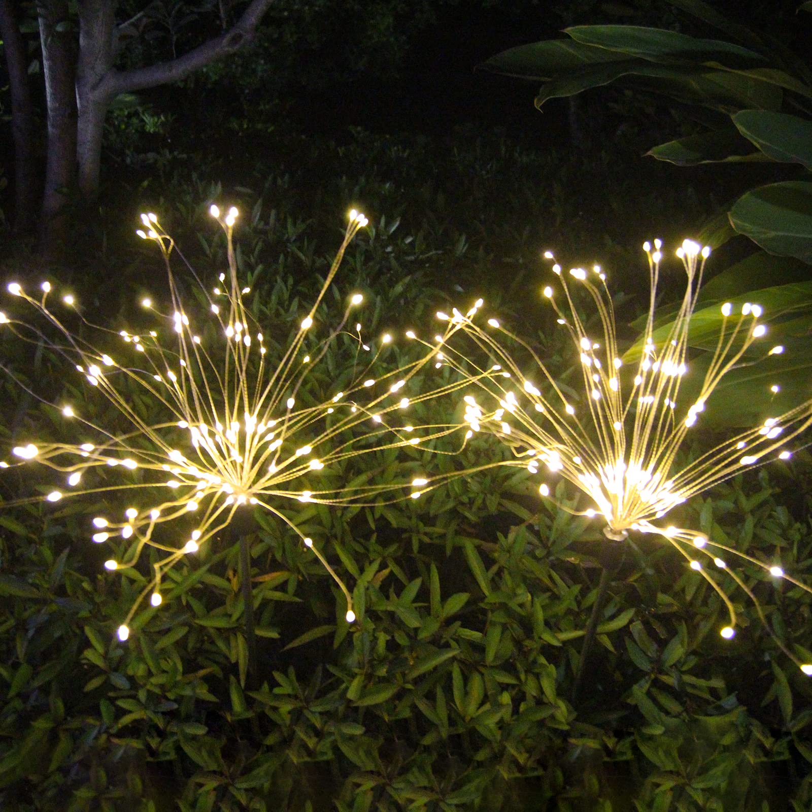 Solar Garden Firework Lights Outdoor Waterproof, 2 Pack Solar Powered Art Stake Twinkle Lighting for Outside Decor, 120 LED Sparklers String Lights for Yard Pathway Decorations(White)