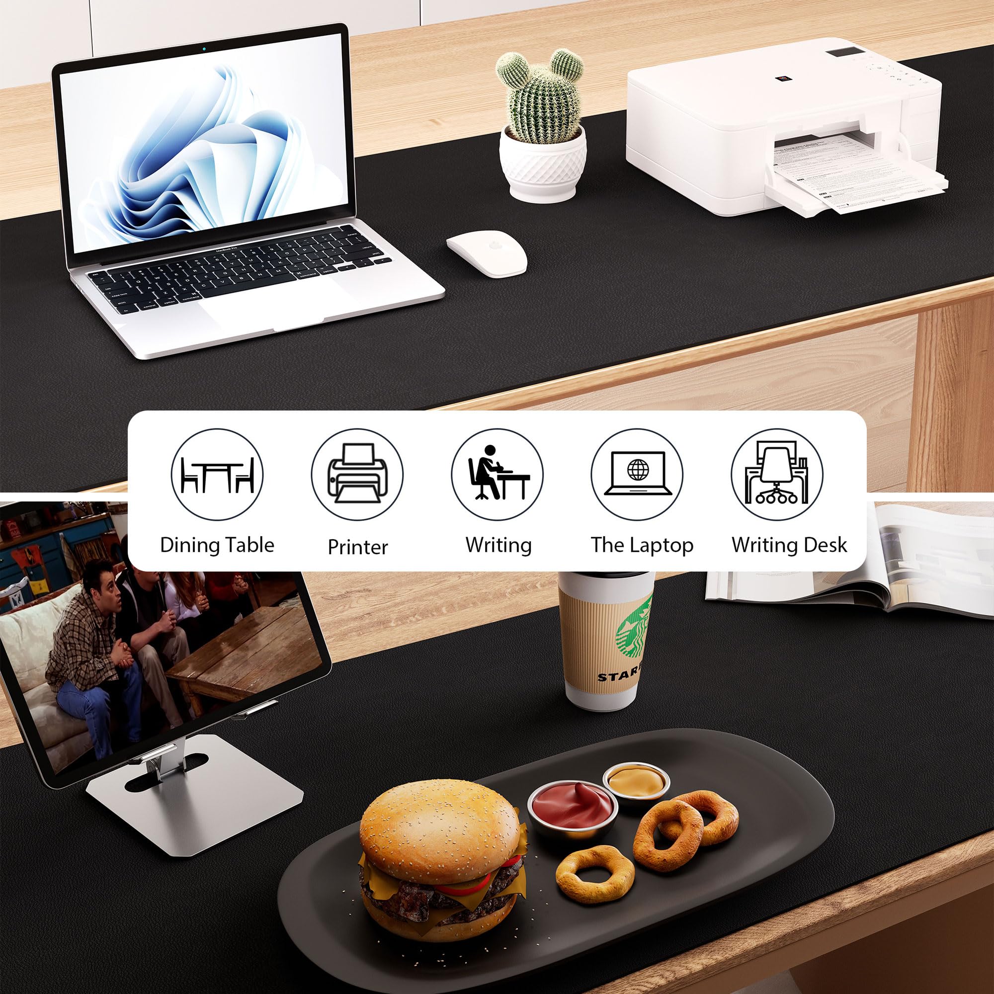 Aothia Leather Desk Pad Protector - Large Mouse Pad, Office Mat, Non-Slip PU Leather Blotter, Laptop Desk Pad, Waterproof Writing Pad for Office and Home (Beige, 38" x 13.7")
