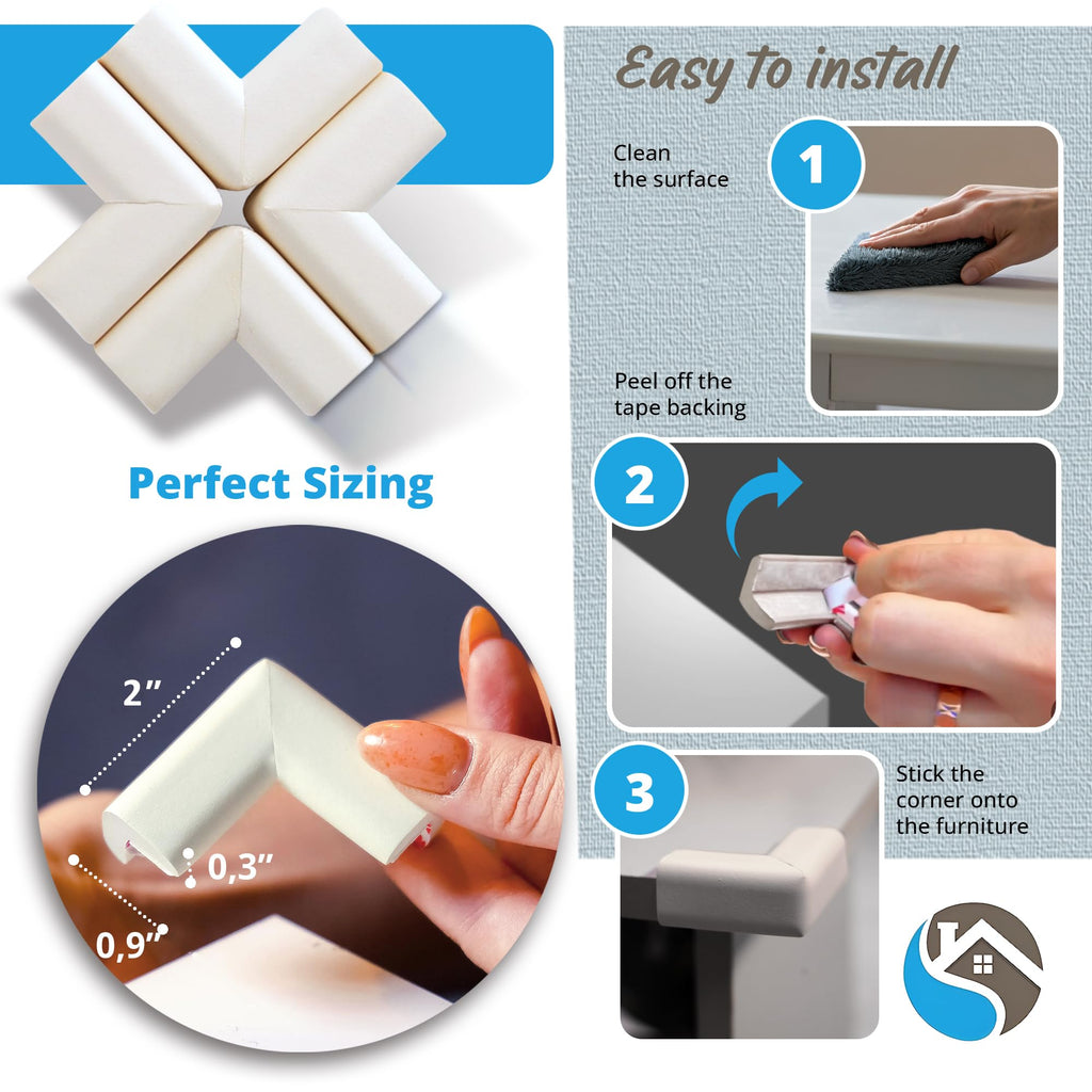 8-Pack Baby Proofing Corner Guards, Soft Rubber Corner Protectors for Furniture, 3M Adhesive Pre-Taped Corner Bumper Guards, Child Proof Safety for Fireplace, Table, Cabinet & Stairs, Black