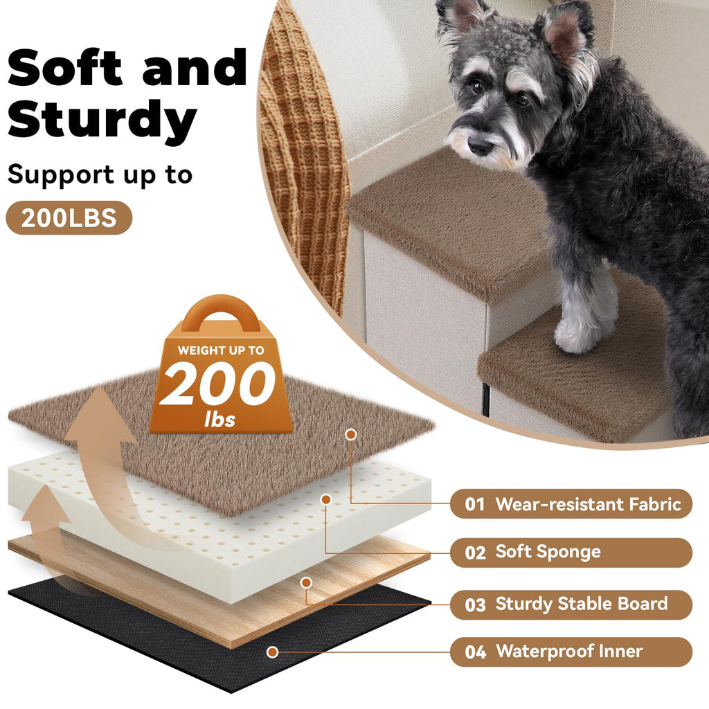 Zerbuger Dog Stairs with Condo 15" H, 2-Step Wider Dog Steps for Small/Medium/Large Old Dogs Cats, Folding Sturdy Storage Pet Stairs Climbing Bed Couch, Ramp for Car Hold Up to 150 lbs, Beige