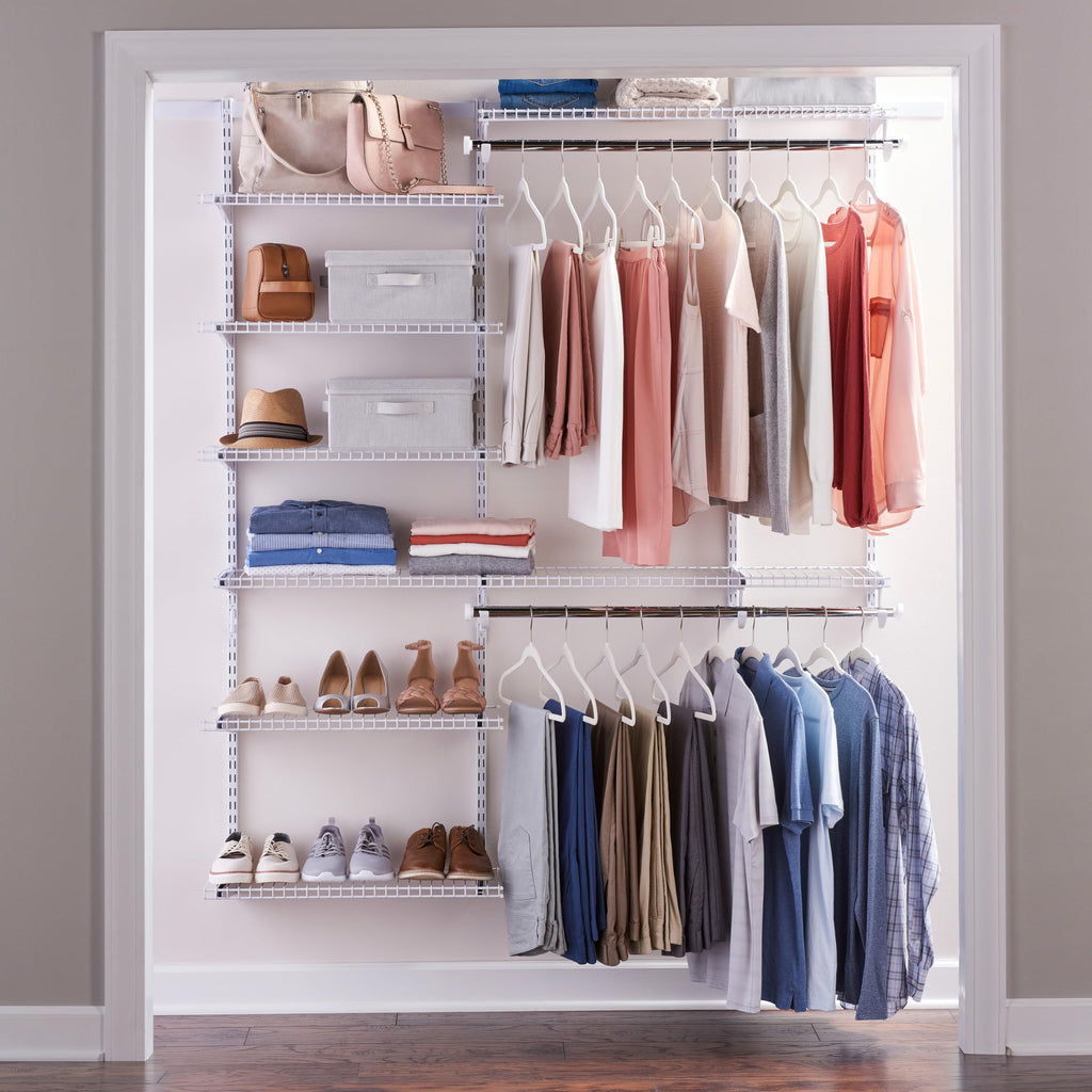 Rubbermaid Configurations Deluxe Custom Closet Kit, 3-6 Ft. Adjustable Metal Wire Shelving, Titanium Finish, Expandable Organization System, Hardware Included, for Home Closet/Pantry/Laundry/Mudroom