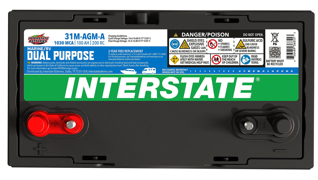 Interstate Batteries Marine/RV Battery 12V 70Ah 750CCA (24M-AGM) Dual Purpose Power Pure Lead AGM RV & Marine Starting Replacement Battery (Group Size 24) Boats, RV's