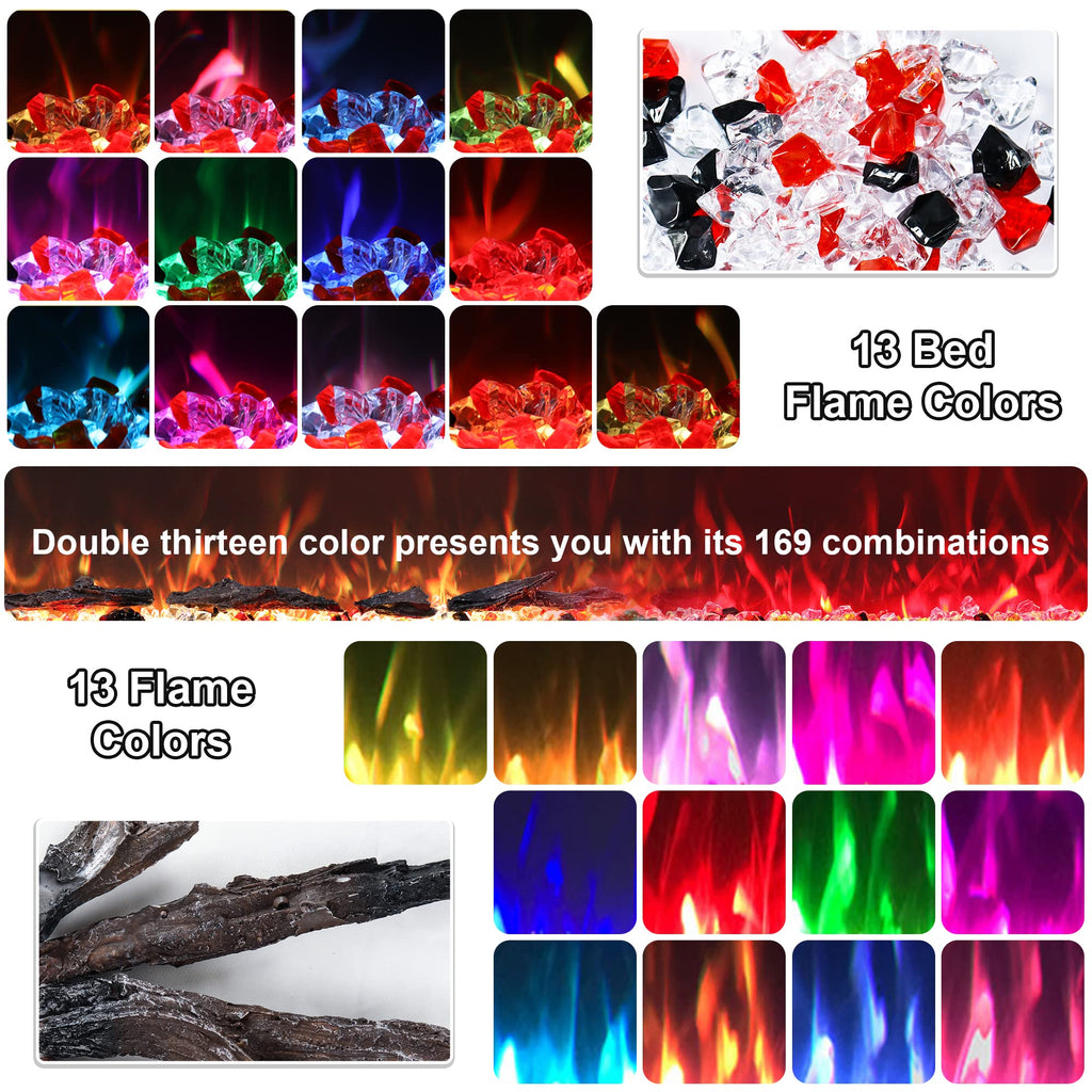 30 Inches Electric Fireplace Inserts, Recessed and Wall Mounted Fireplace Heater for Indoor Use with Remote Control, 13 Color Flames with Log &Crystal, 9H Timer, 750/1500W