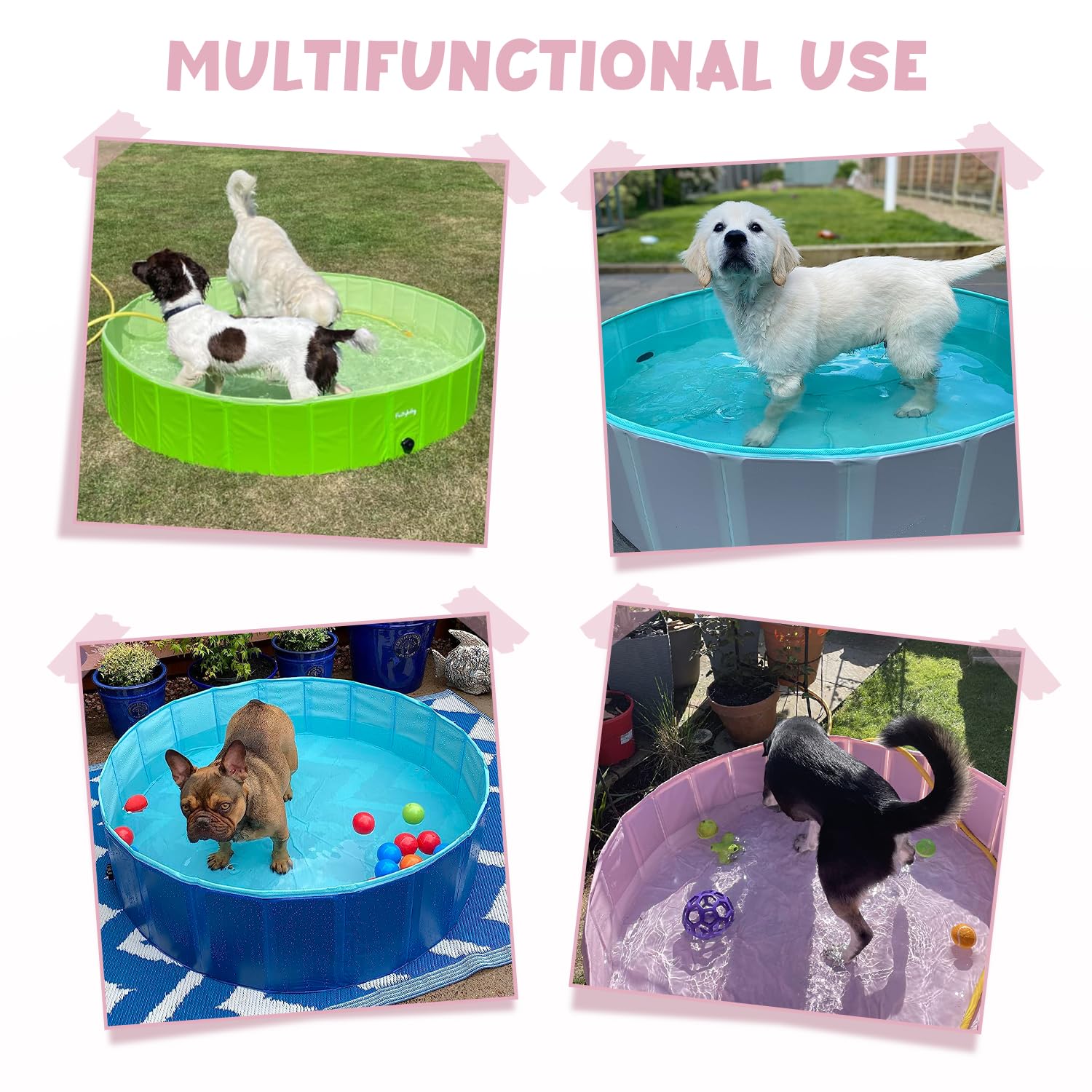 Foldable Dog Pool, Hard Plastic Kiddie Pool for Dogs, Collapsible Dog Pool with Rigid PP Core, Non-Slip PVC, Durable Pet Bath Tub for Indoor/Outdoor Backyard, 32" Green