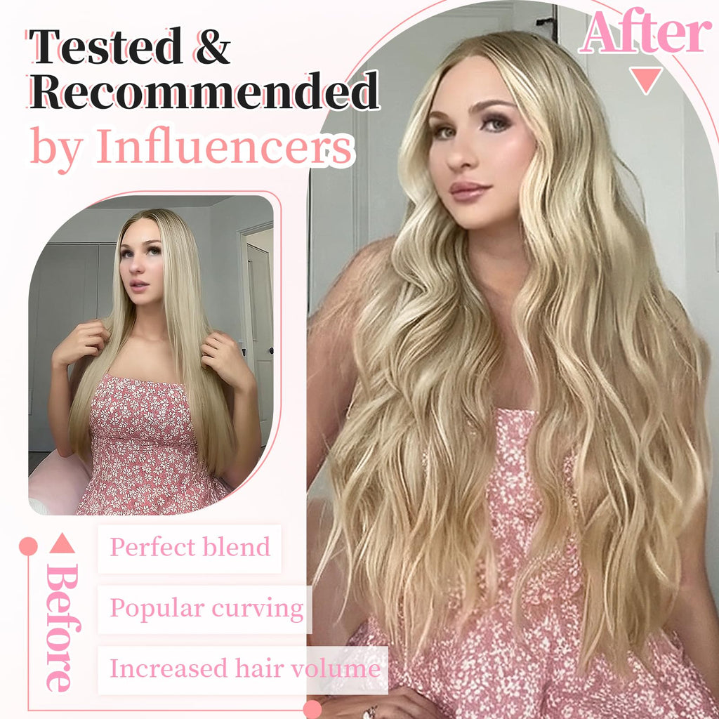 KooKaStyle Clip in Synthetic Hair Extensions Long Wavy 4PCS Thick Hairpieces Balayage Chocolate Brown to Caramel Blonde 10H26 Fiber Double Weft Natural Hair Extensions 16 Inch for Women