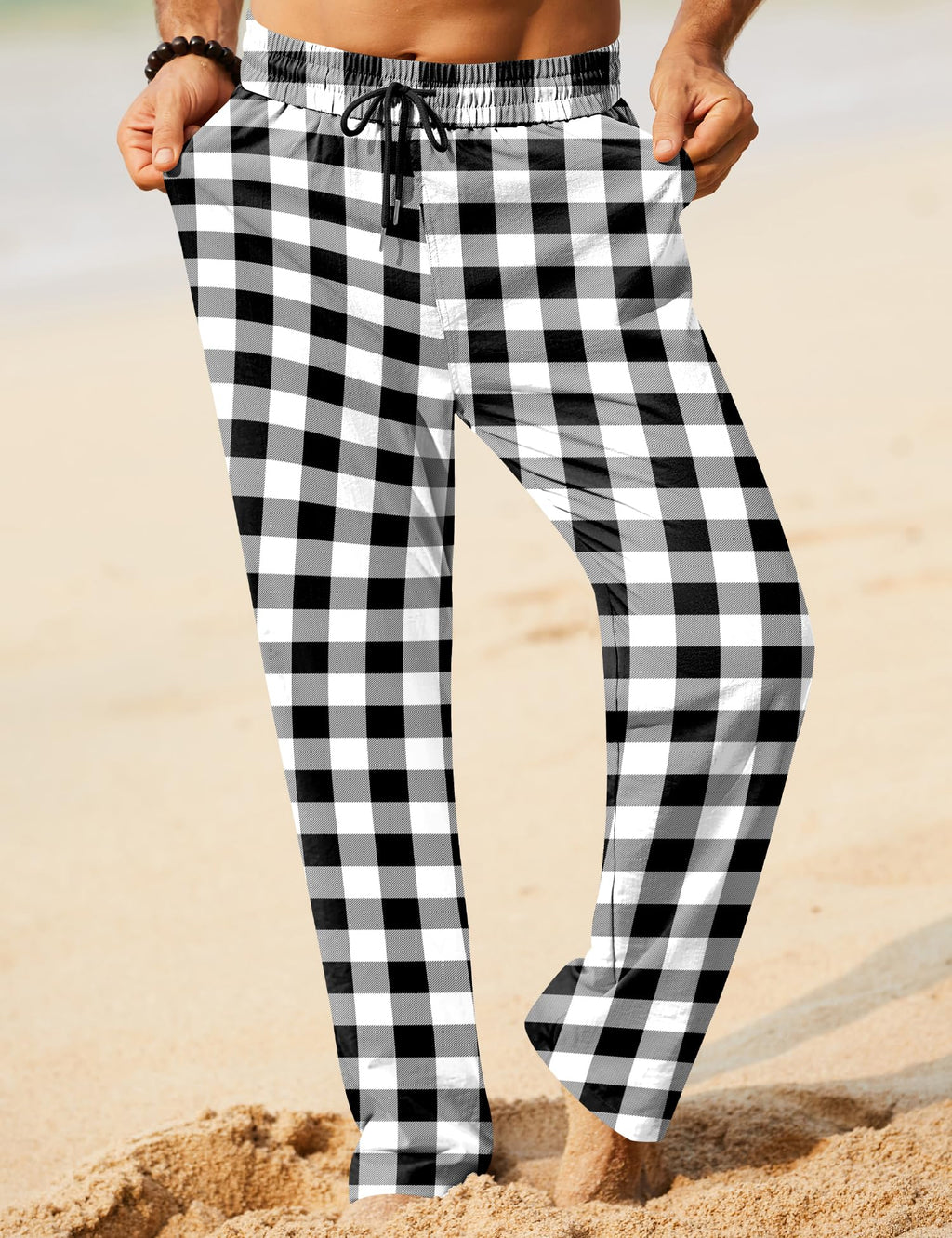 iWoo Linen Pants Men Casual 2025 Summer Beach Elastic Drawstring Waist Yoga Pants Travel Baggy Work Pant Pajama