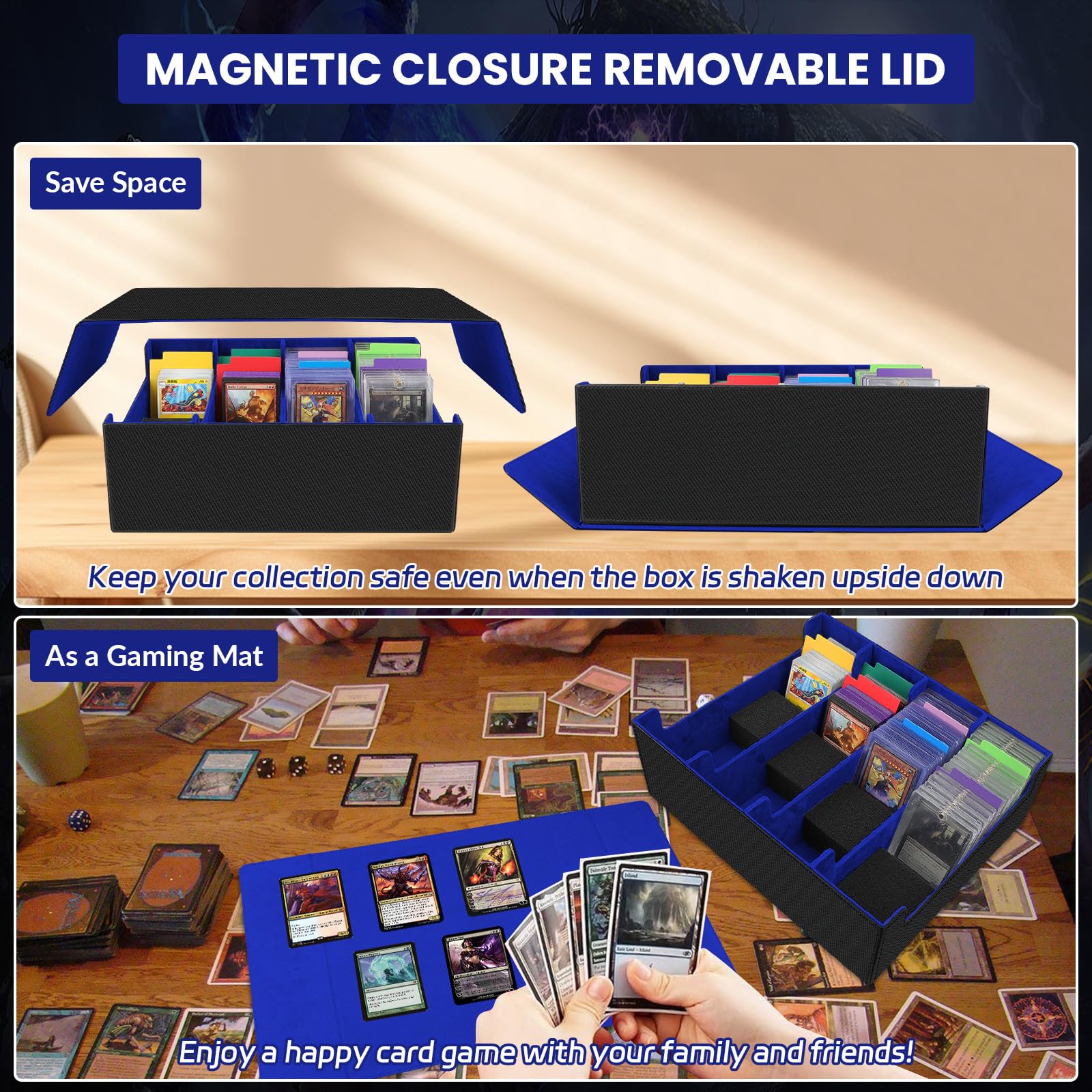 AOBOPLE Trading Card Storage Box,3200+ Card Box Storage with 24 Dividers and 4 Foam Supporters PU Leather Magnetic Cards Deck Case for MTG TCG Magic and Sport Cards,Great Gift for Card Collectors