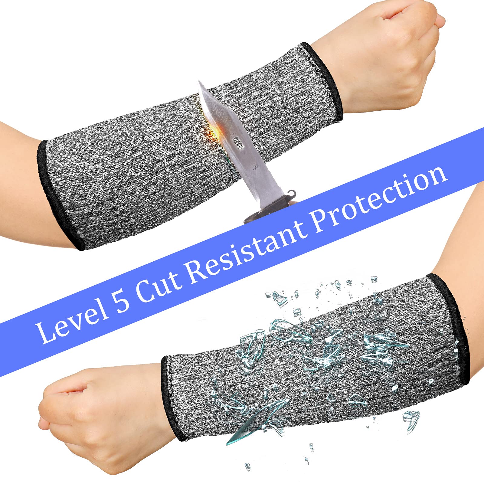 Sintege 3 Pairs Arm Protectors for Thin Skin and Bruising Cut Resistant Forearm Sleeve Level 5 Arm Burn Protection Sleeve (Black,7.9 Inch)
