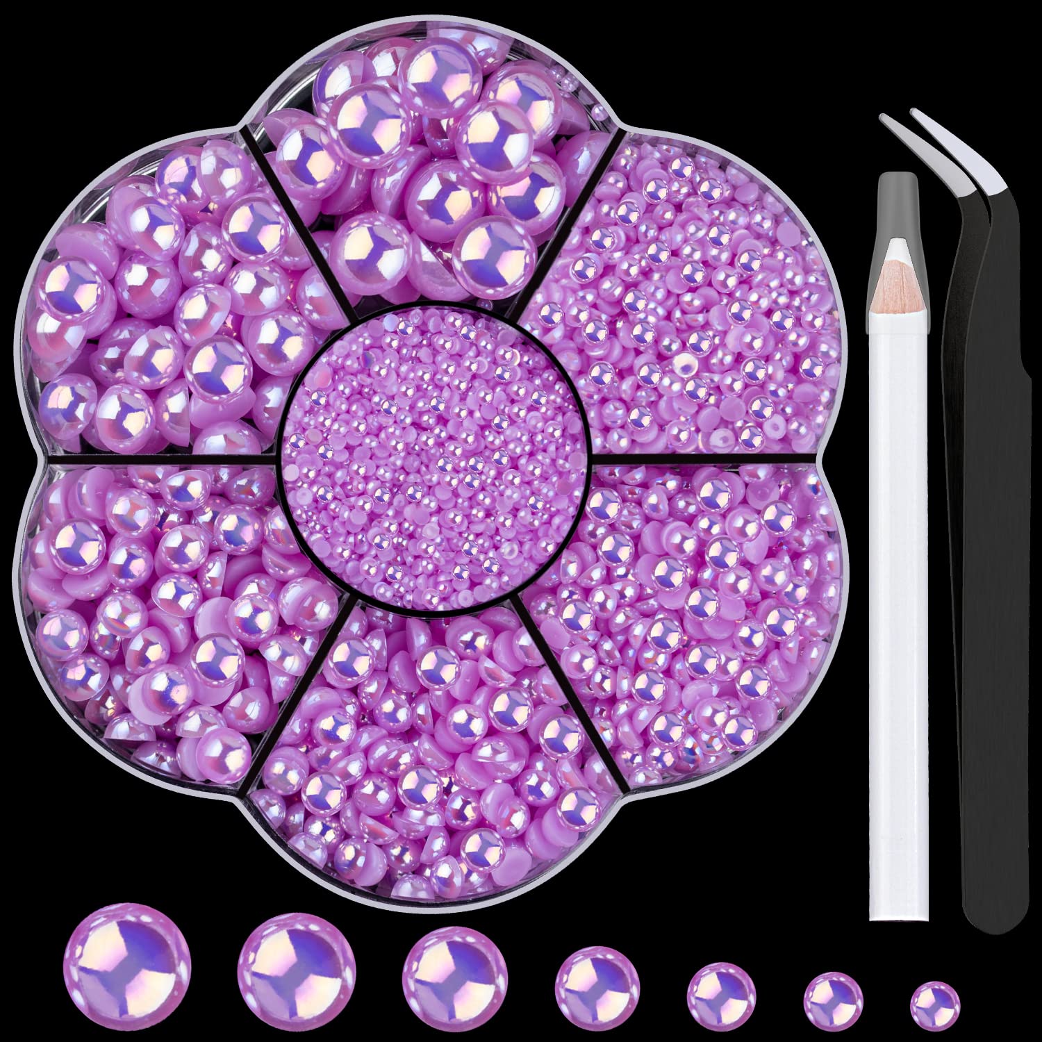 BELLEBOOST 5600pcs ABS Round Flat Back Beige Pearls Kit with Pickup Tools for Nail Art, Face, Body Decorations