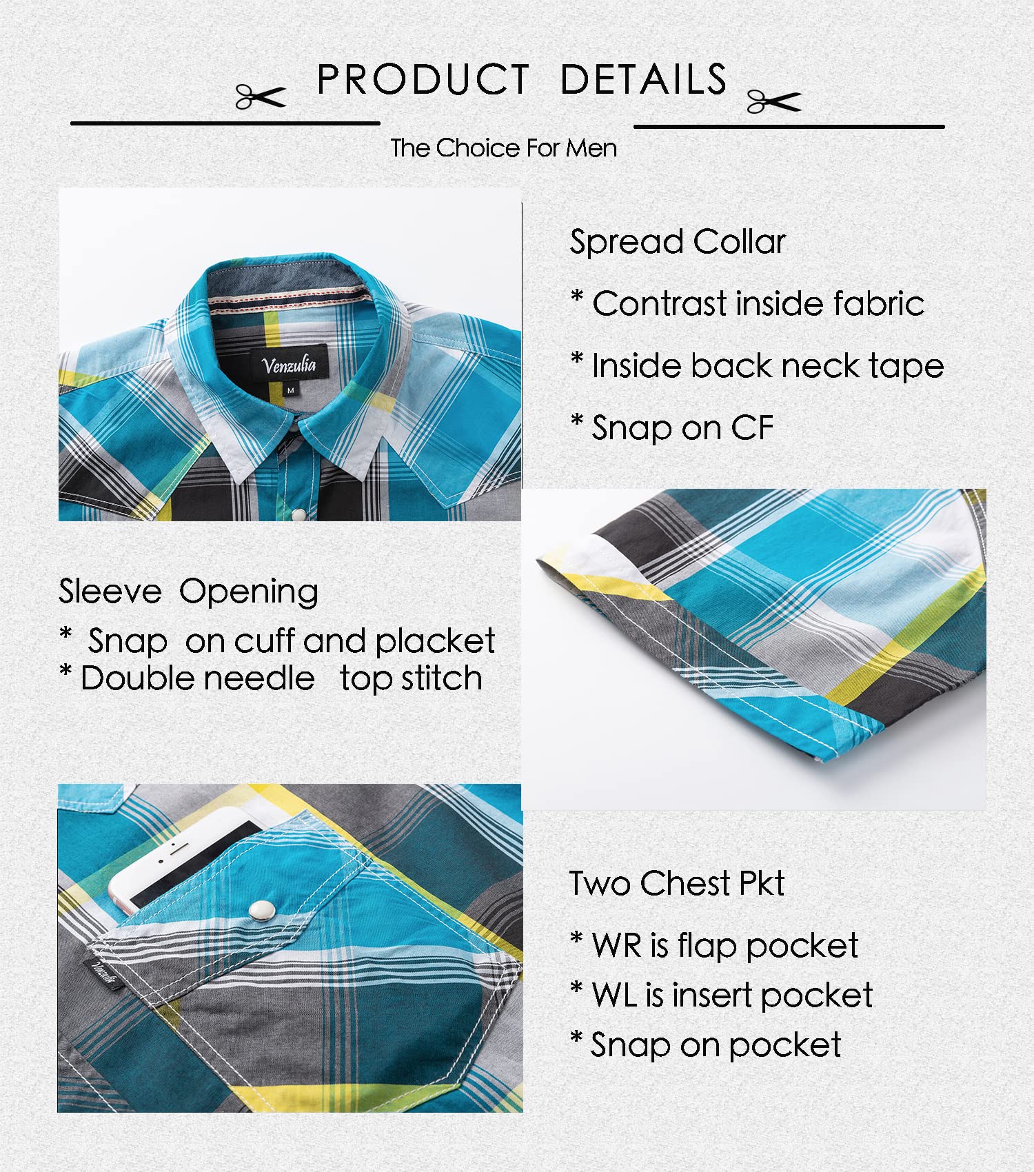 Men's Western Snap Casual Shirt Two Pocket Short Sleeve Shirt