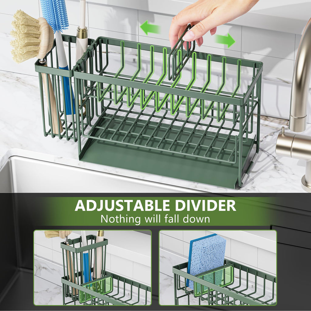Cisily 2-Tier Kitchen Sink Caddy Organzier Rack with Dish Brush Sponge Holder | Kitchen Sink Countertop Organization Storage,Home Decor Accessories Essentials Stainless Steel