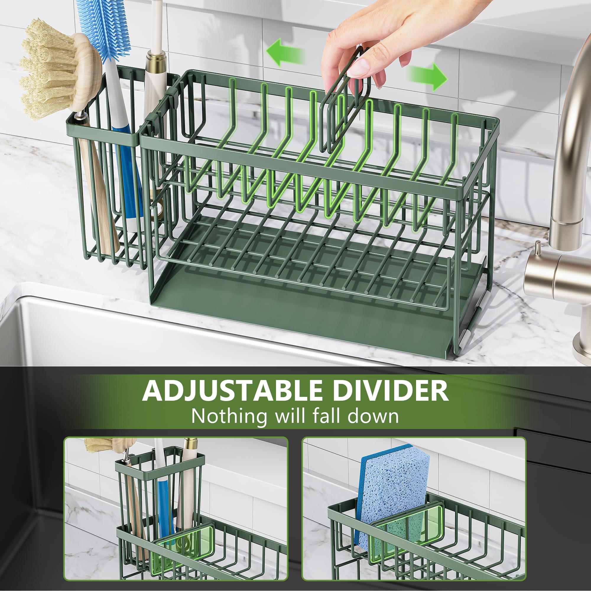 Cisily 2-Tier Kitchen Sink Caddy Organzier Rack with Dish Brush Sponge Holder | Kitchen Sink Countertop Organization Storage,Home Decor Accessories Essentials Stainless Steel