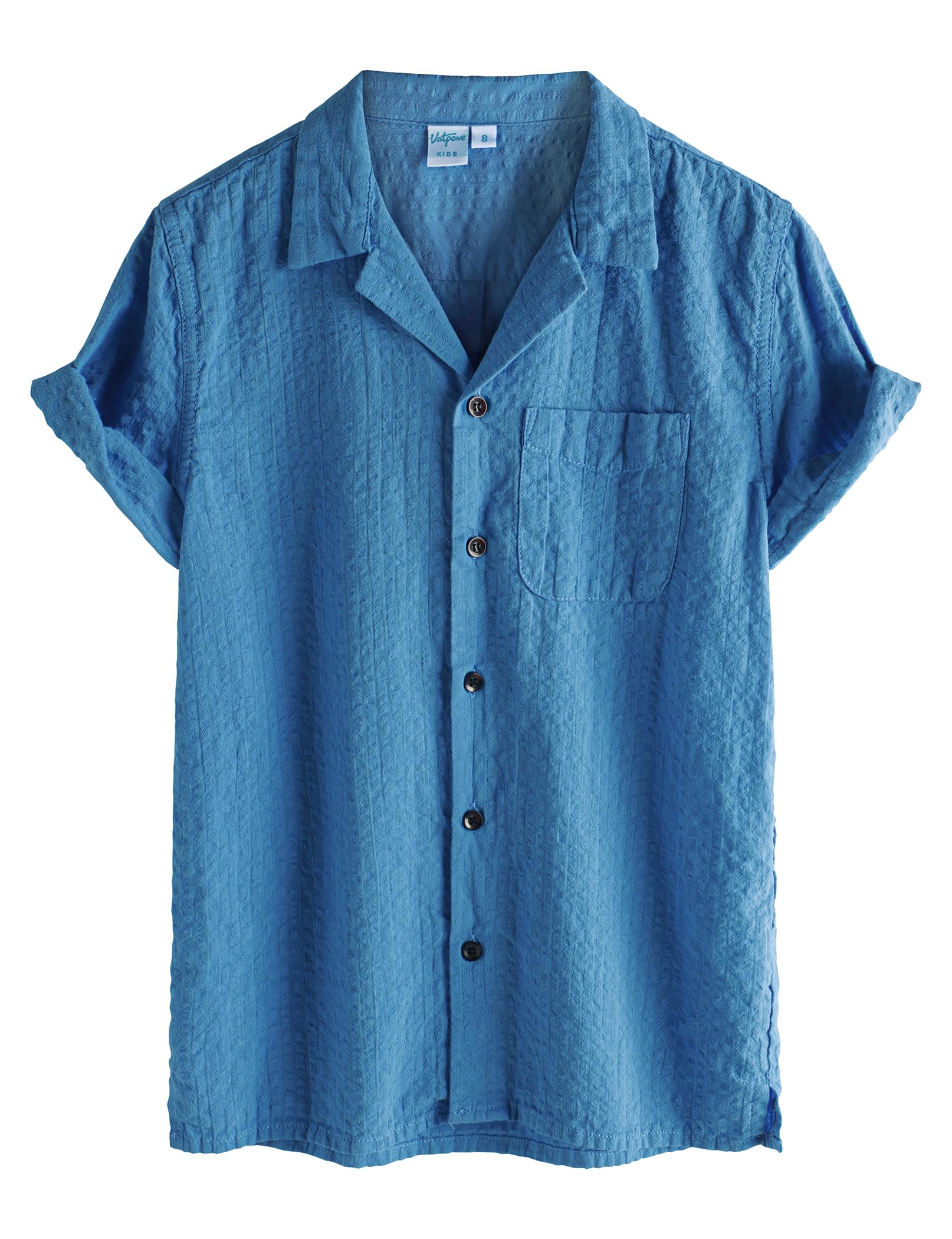 VATPAVE Boys Button Down Shirt Short Sleeve Casual Hawaiian Shirt Cuban Collar Summer Beach Shirts with Pocket