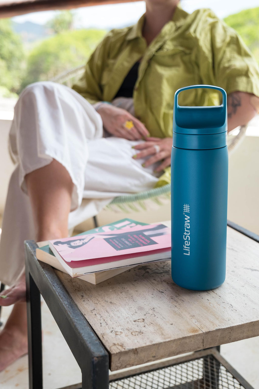 LifeStraw Go Series — Water Bottle Stainless Steel Bottle, 18oz, Aegan Sea, Removes Bacteria, Parasites, Microplastics, Improves Taste