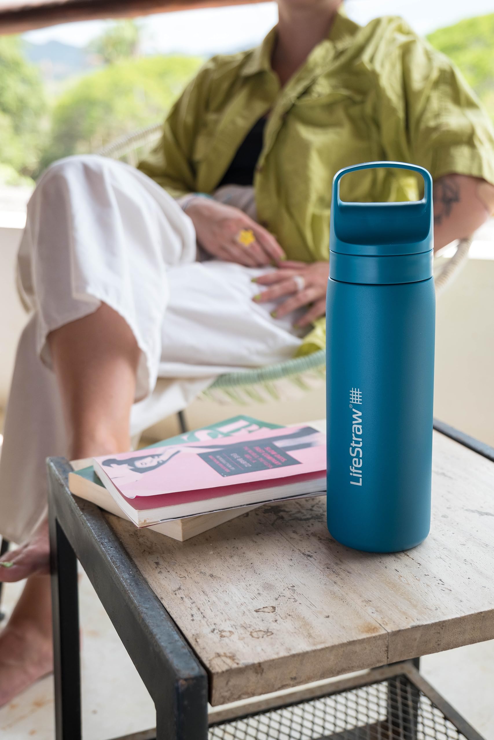 LifeStraw Go Series — Water Bottle Stainless Steel Bottle, 18oz, Aegan Sea, Removes Bacteria, Parasites, Microplastics, Improves Taste