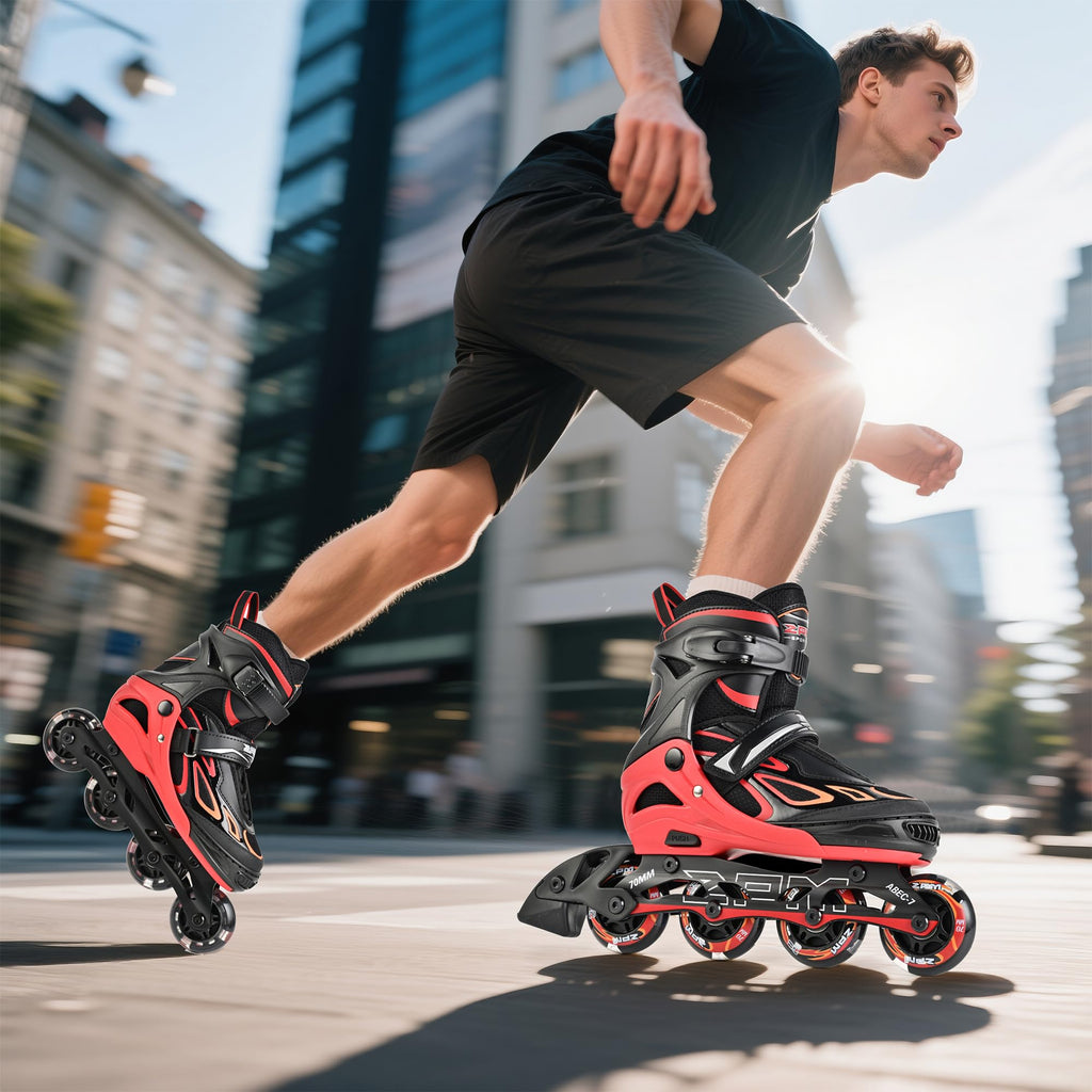 2PM SPORTS Vinal Girls Adjustable Flashing Inline Skates, All Wheels Light Up, Fun Illuminating Skates for Kids Men Adult Women and Boys