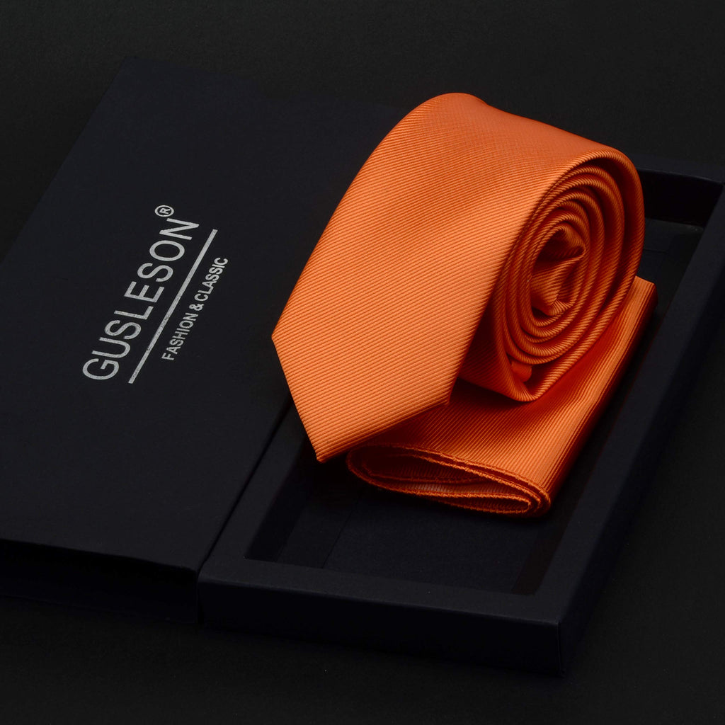 GUSLESON 2.4" Slim Necktie and Handkerchief Set For Men Solid Skinny Tie Set