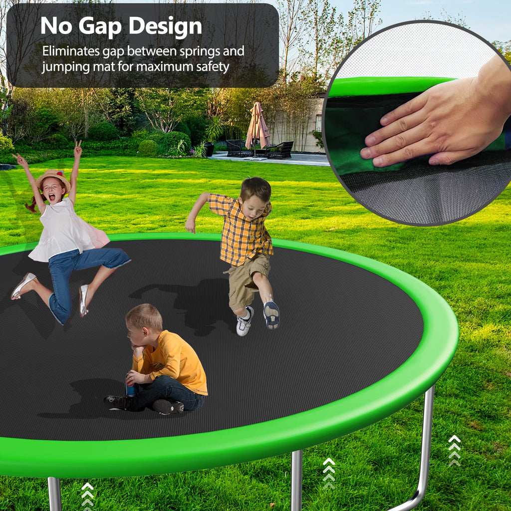 Lyromix 12FT Trampoline with Slide and Swings, ASTM Approved Large Recreational Tranpoline with Sprinkler, Basketball Hoop and Net, Capacity for 5-7 Kids Adults, Green