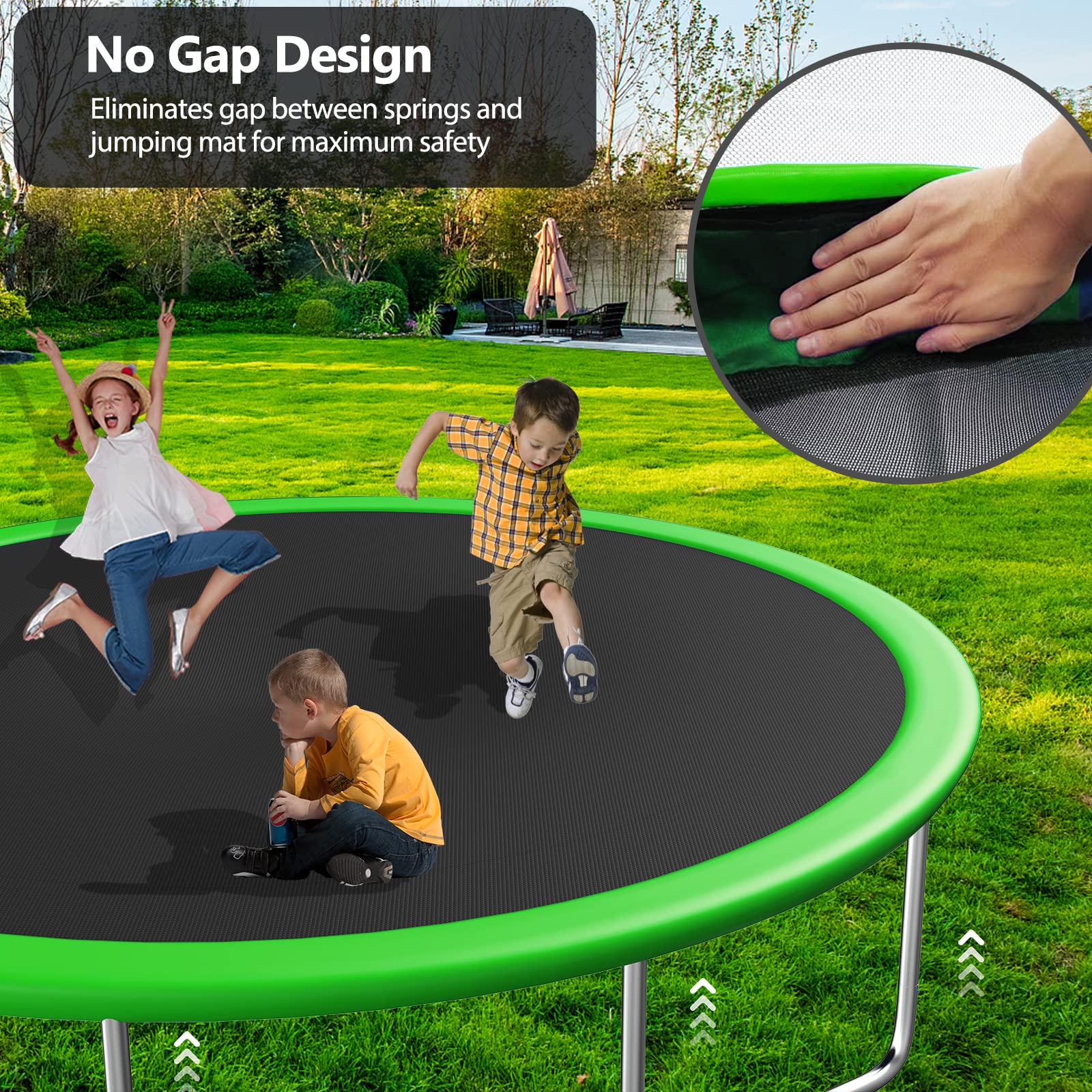 Lyromix 12FT Trampoline with Slide and Swings, ASTM Approved Large Recreational Tranpoline with Sprinkler, Basketball Hoop and Net, Capacity for 5-7 Kids Adults, Green
