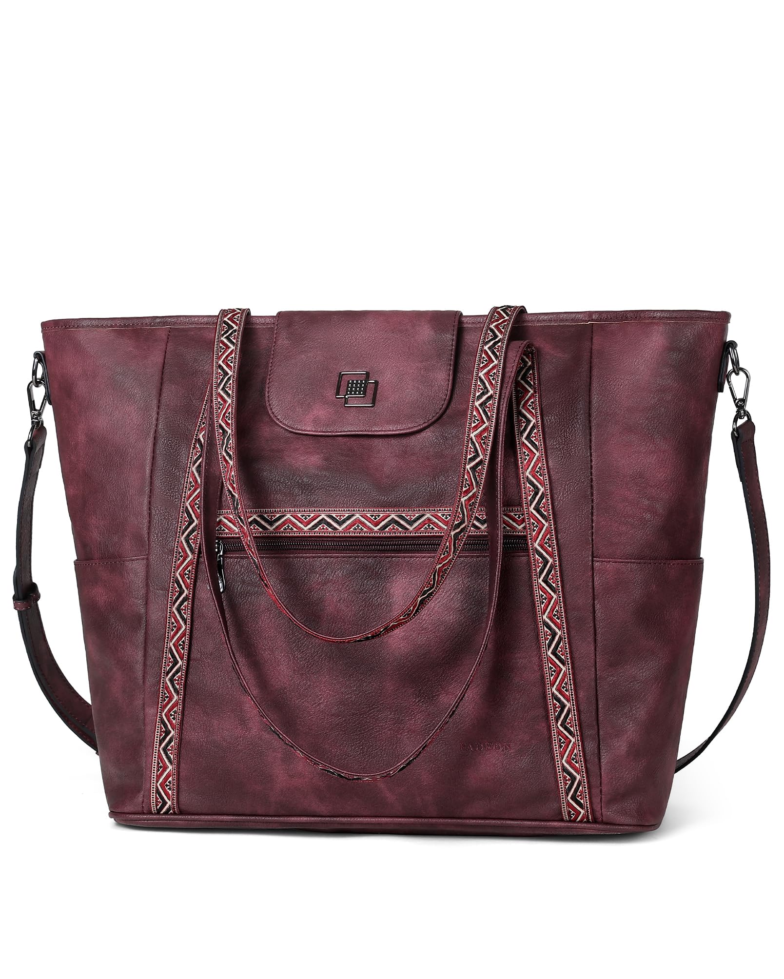 FADEON Large Laptop Tote Bag for Women Designer Leather Laptop Bag Fashion Travel Backpack Purse Shoulder Handbag