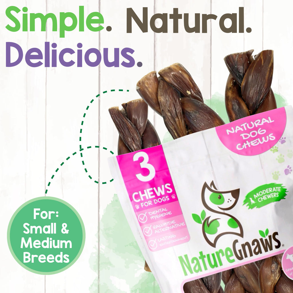 Nature Gnaws Beef Gullet Chews for Small Dogs 4-5" (20 Count) - Natural Beef Jerky Stick Dog Chew Treats - Rawhide Free